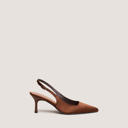 Escarpins slingbacksen satin marron | DIAMANTUS