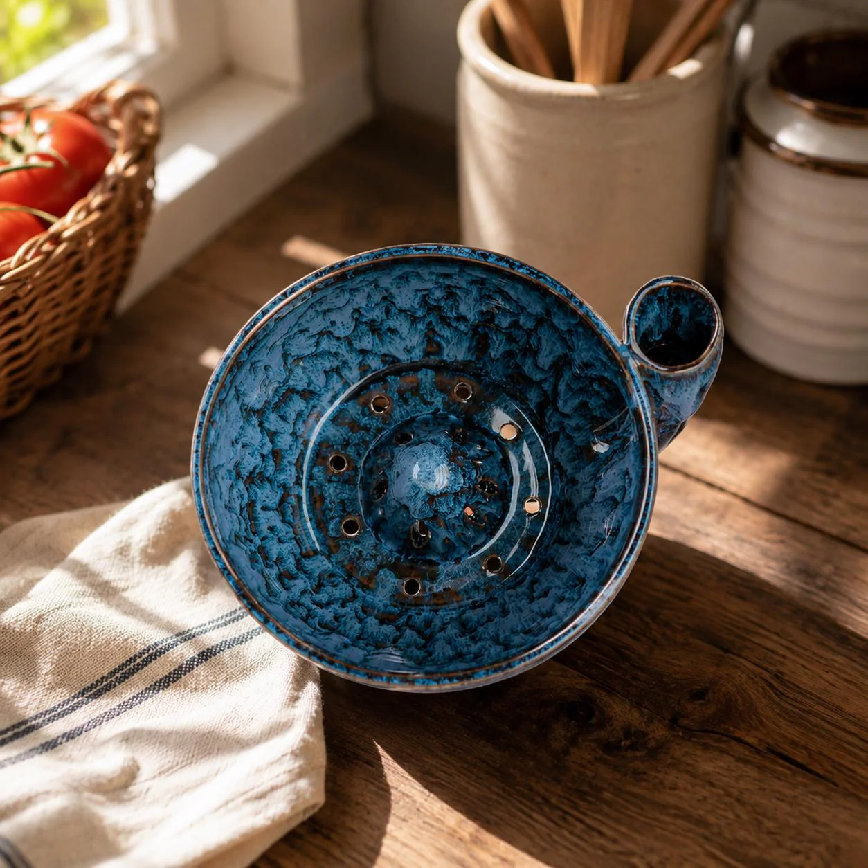Ceramic Vortex Berry Washer Bowl, Spinning Fruit Rinser Colander, Aesthetic Clay Juicer Strainer, Unique Kitchen Gift for Her Mom
