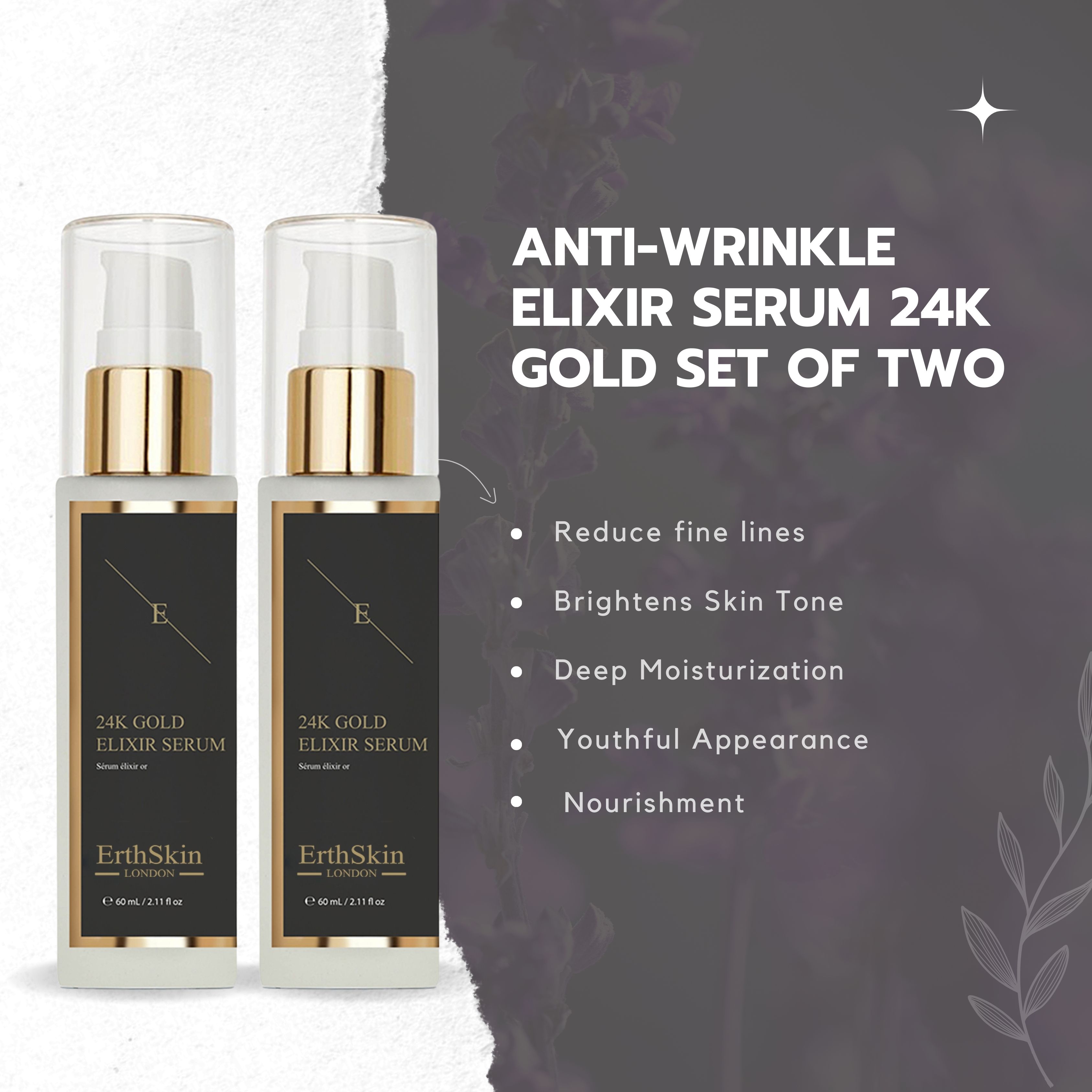 Erth Skin London ANTI-WRINKLE ELIXIR SERUM 24K GOLD x 2