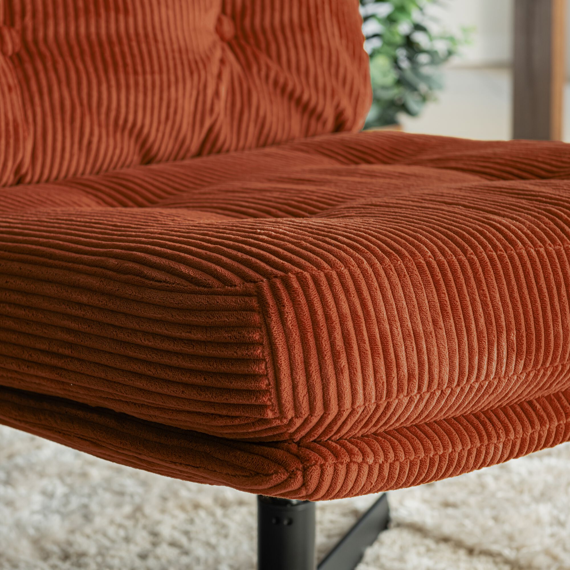 KIARA - Chaise pivotante en velours côtelé et piétement en fer - brun rustrel