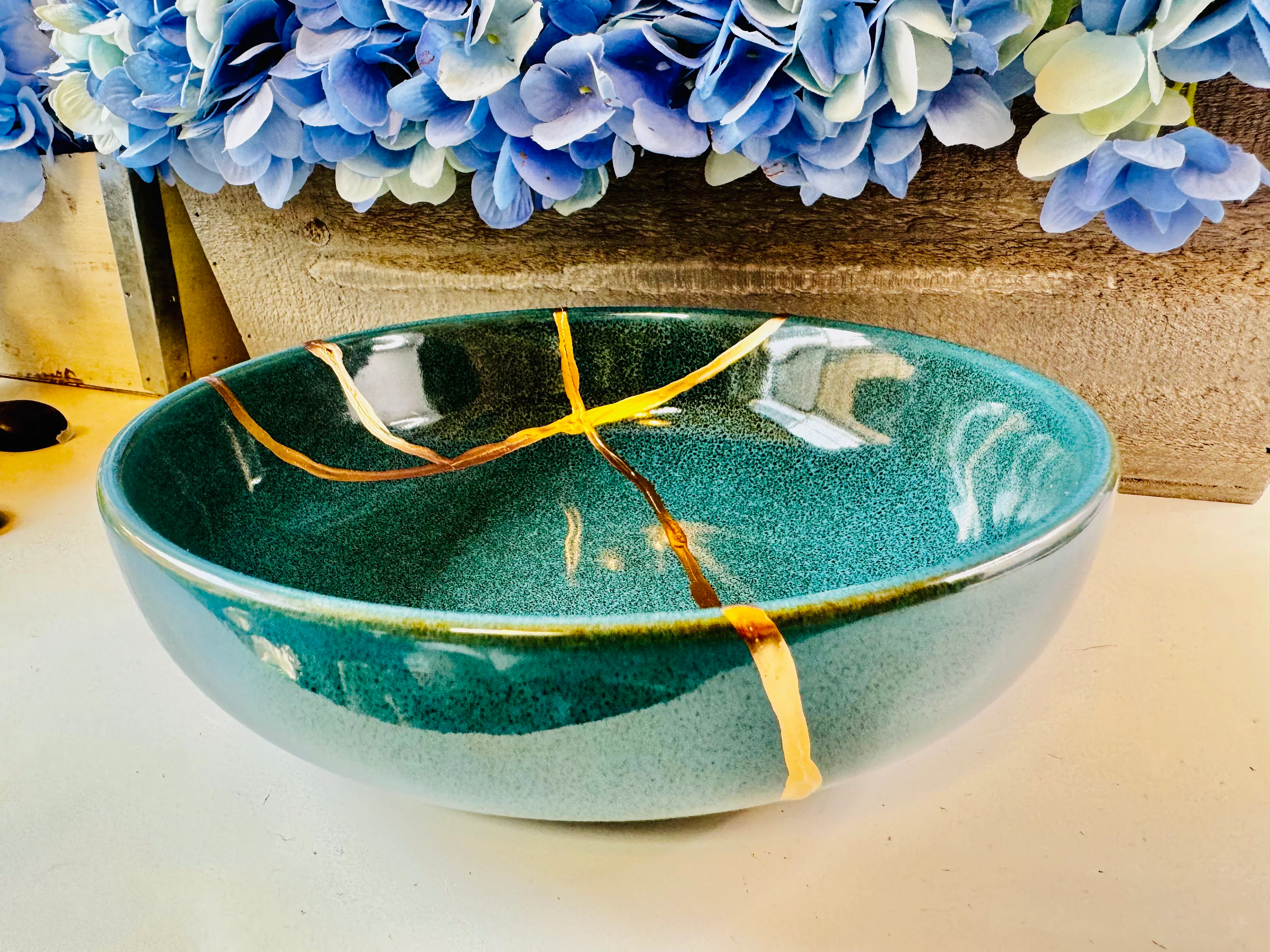 Kintsugi Bowl, Large Emerald Green Bowl, Gifts For Her, Handmade Gift, Minimalist, Kintsugi Emerald Bowl, Anniversary