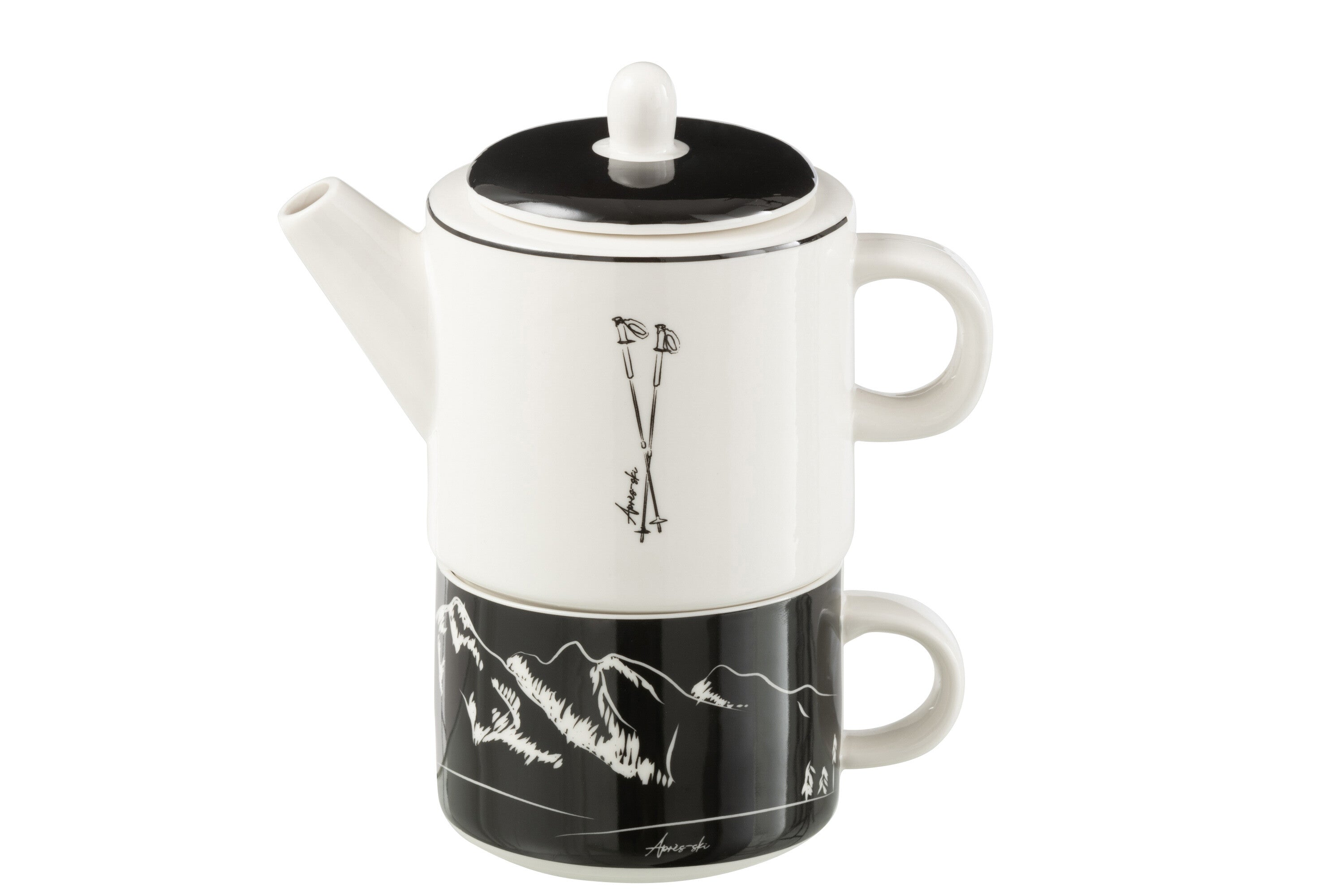 J-Line theepot + tas - keramiek - zwart wit - giftbox
