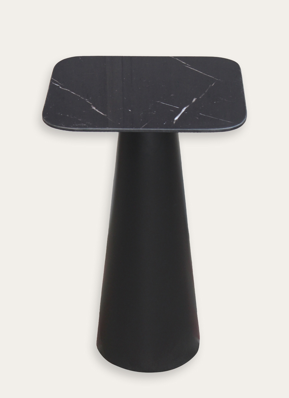 GUÉRIDON EFFET MARBRE ET PIED EN MÉTAL MAT NOIR