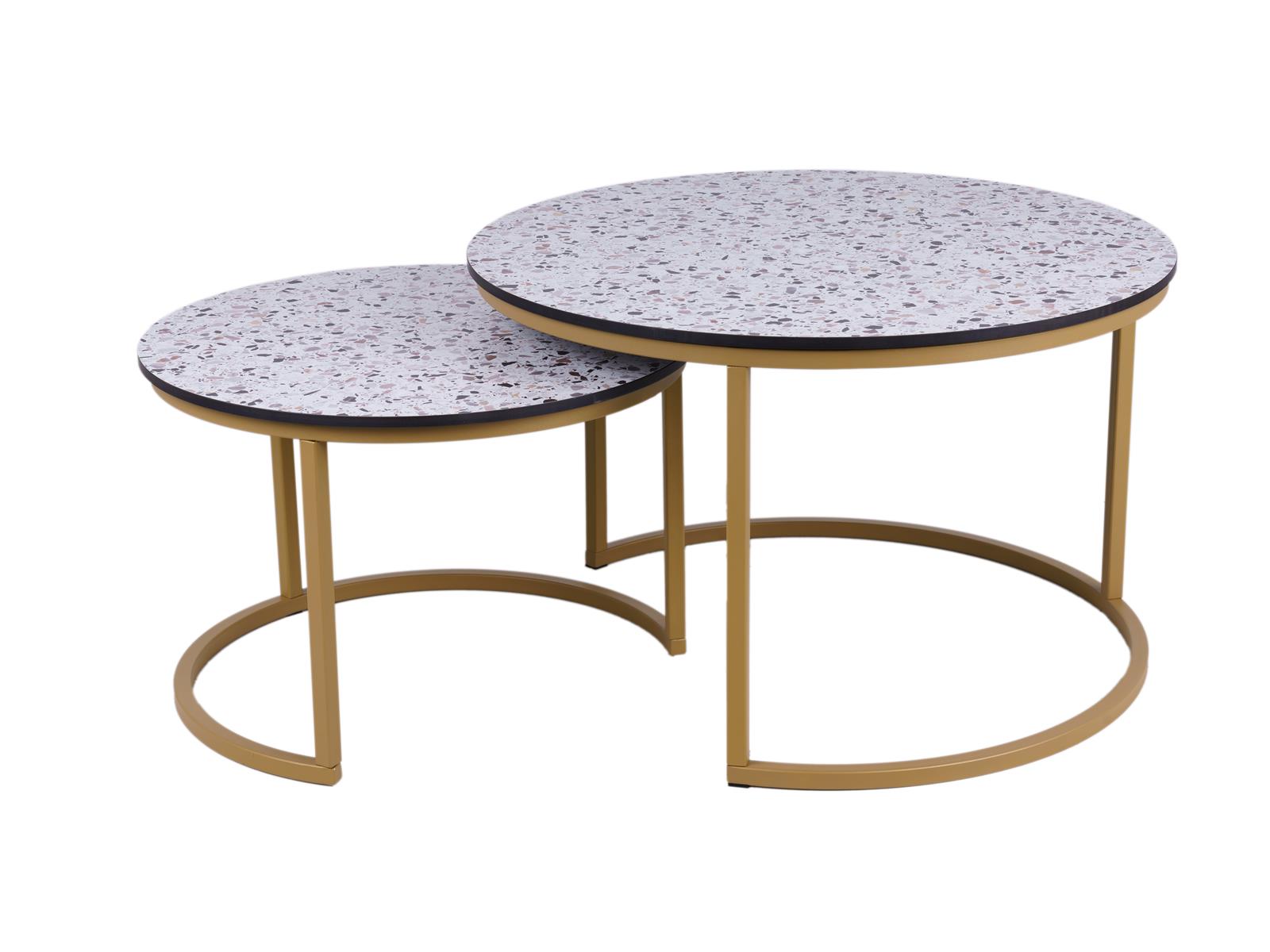 MaximaVida ronde salontafel set Lucca XL 75 en 58 cm champagne goud – HPL terrazzo look