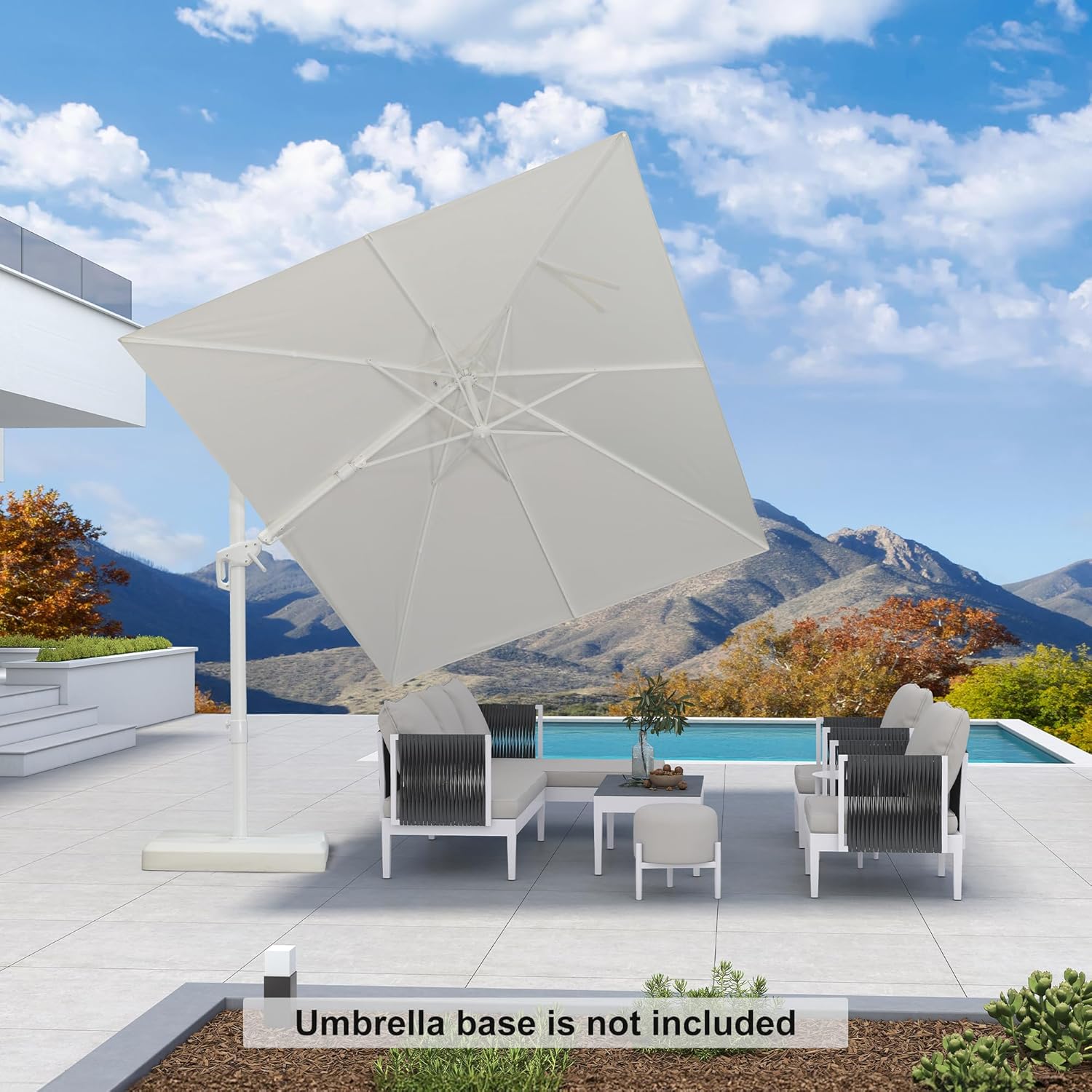 PURPLE LEAF 10 FT Right-left Tilt Patio Umbrella Swivel White Cantilever Umbrella with Tilt Aluminum Outdoor Umbrella with 360° Rotation for Deck Pool Garden, White