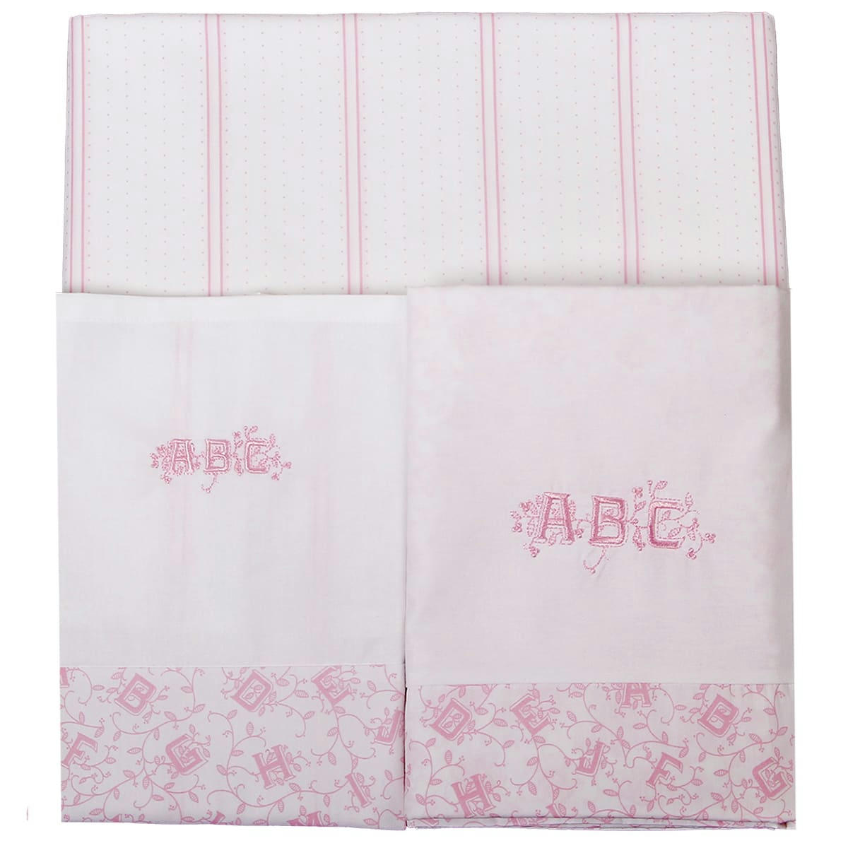 ALPHABET ROSE - Parure de lit 3 pc - 2 draps 120x180 cm et 1 TO 35x50 cm alphabet rose