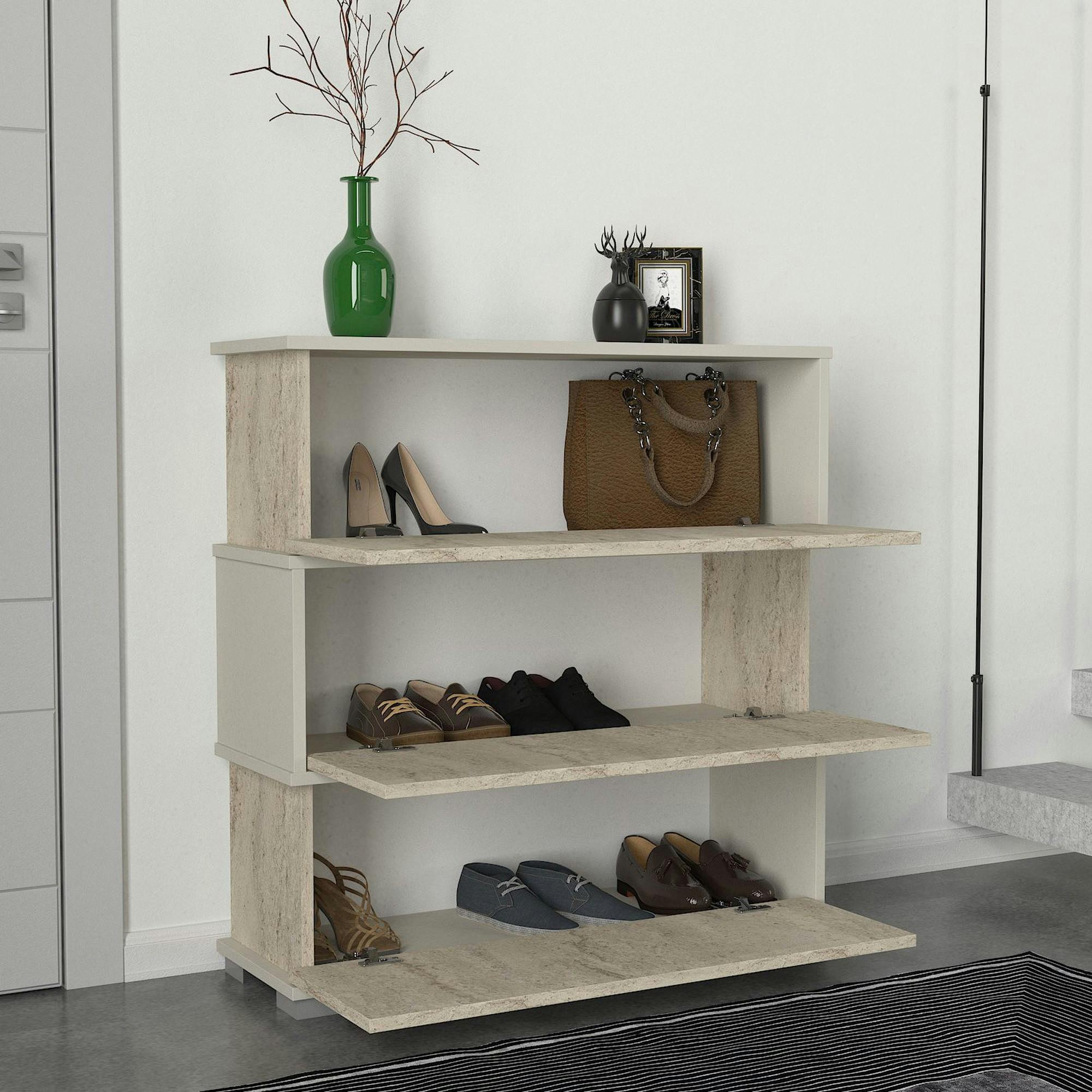 Meuble à chaussures design 3 portes, effet travertin MARFA
