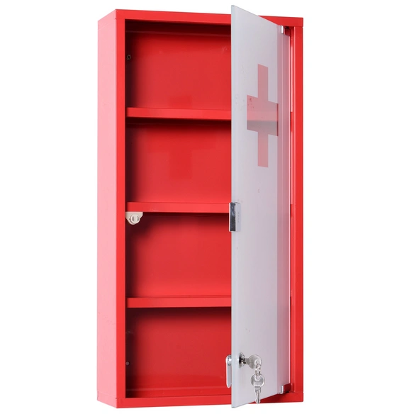 Medizinschrank, BxHxT: 30 x 60 x 12 cm, rot, abschließbar