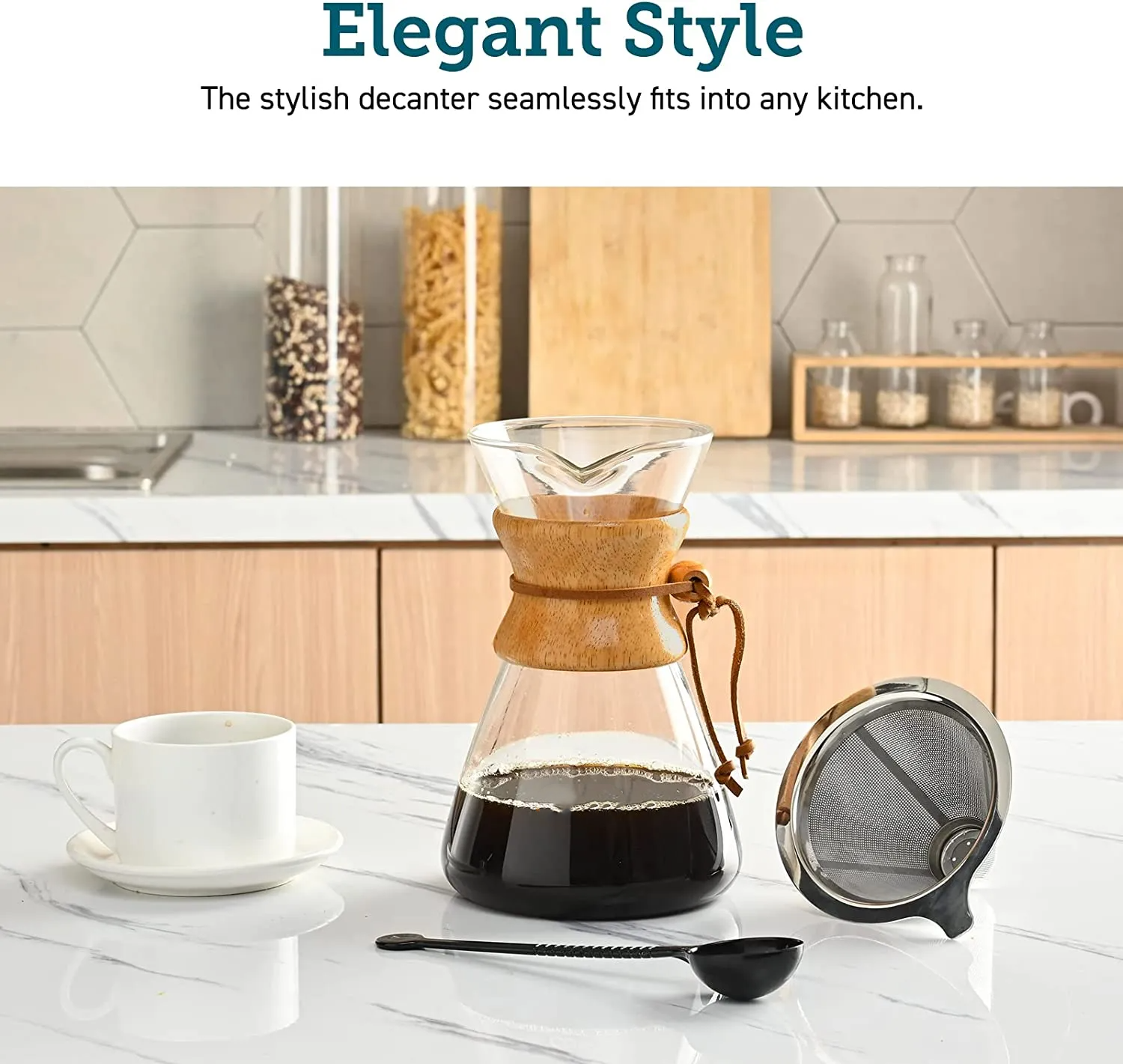 Pour Over Coffee Maker with Double-layer Stainless Steel Filter, Coffee Dripper Brewer & Glass Coffee Pot, High Heat Resistant Decanter, 34 Ounce