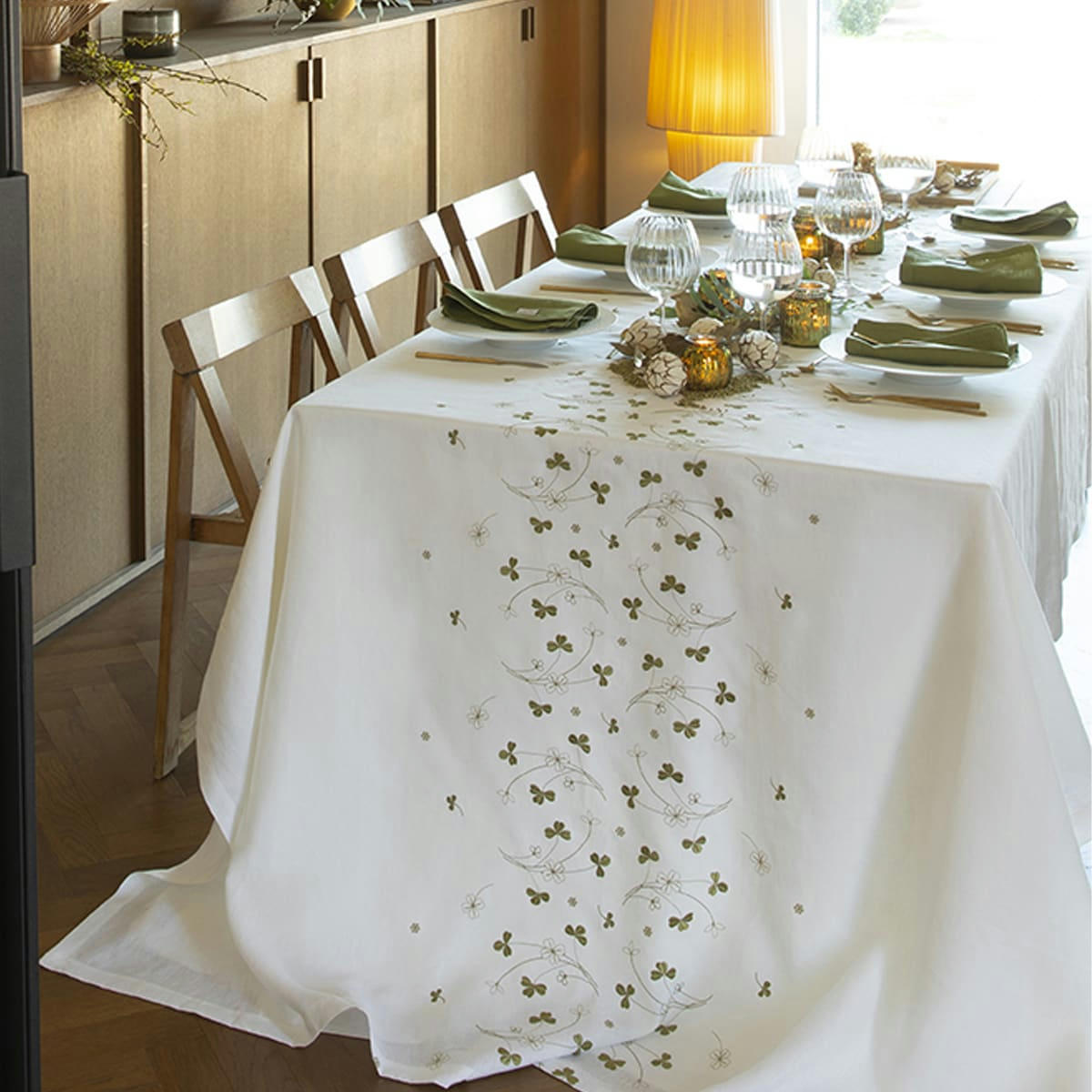 CHANCE - Nappe en lin brodé bronze 170x250