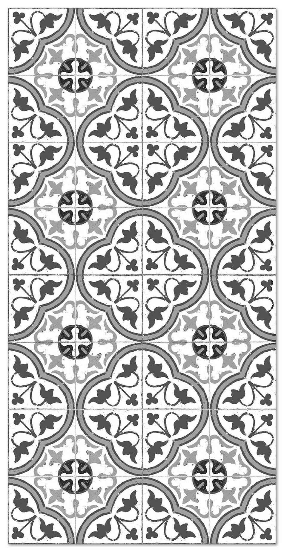 - Tapis vinyle carreaux ciments fleur gris 40x80cm