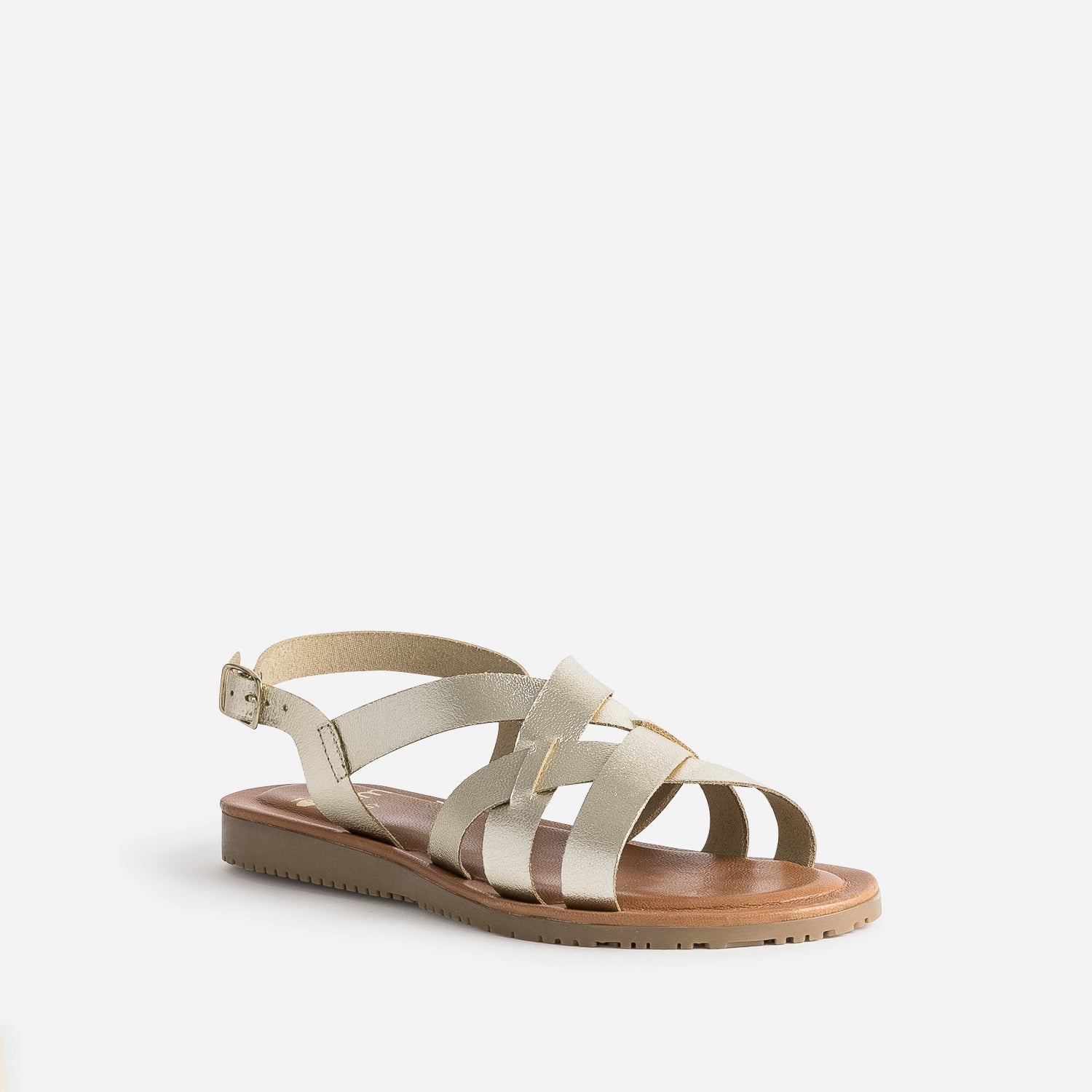 Sandale dorée en cuir à brides croisées