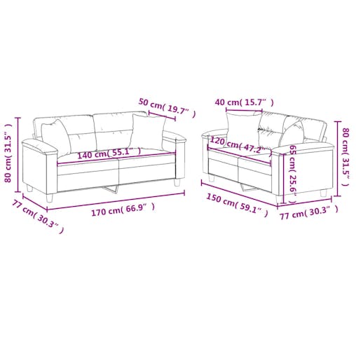 NNEVL 2 Piece Sofa Set with Pillows Black Faux Leather