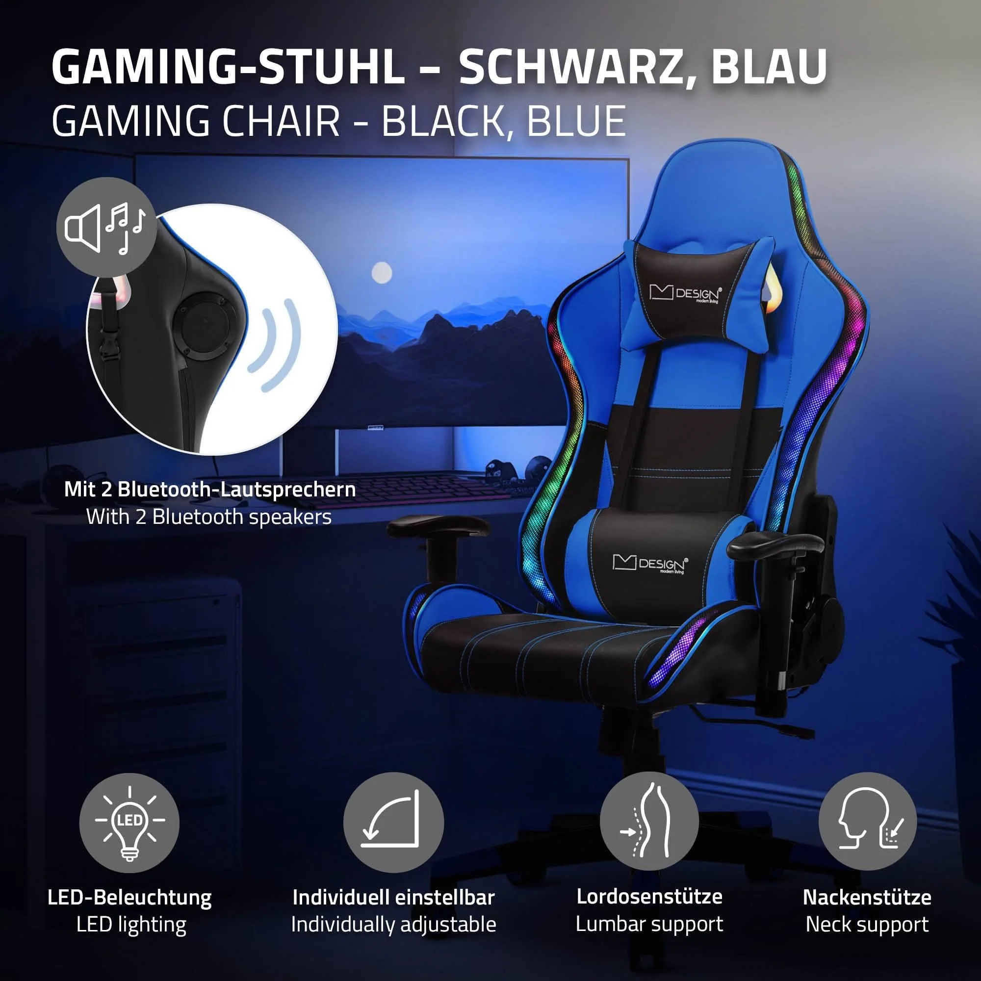 Gamestoel Xana met RGB-verlichting en Bluetooth speakers