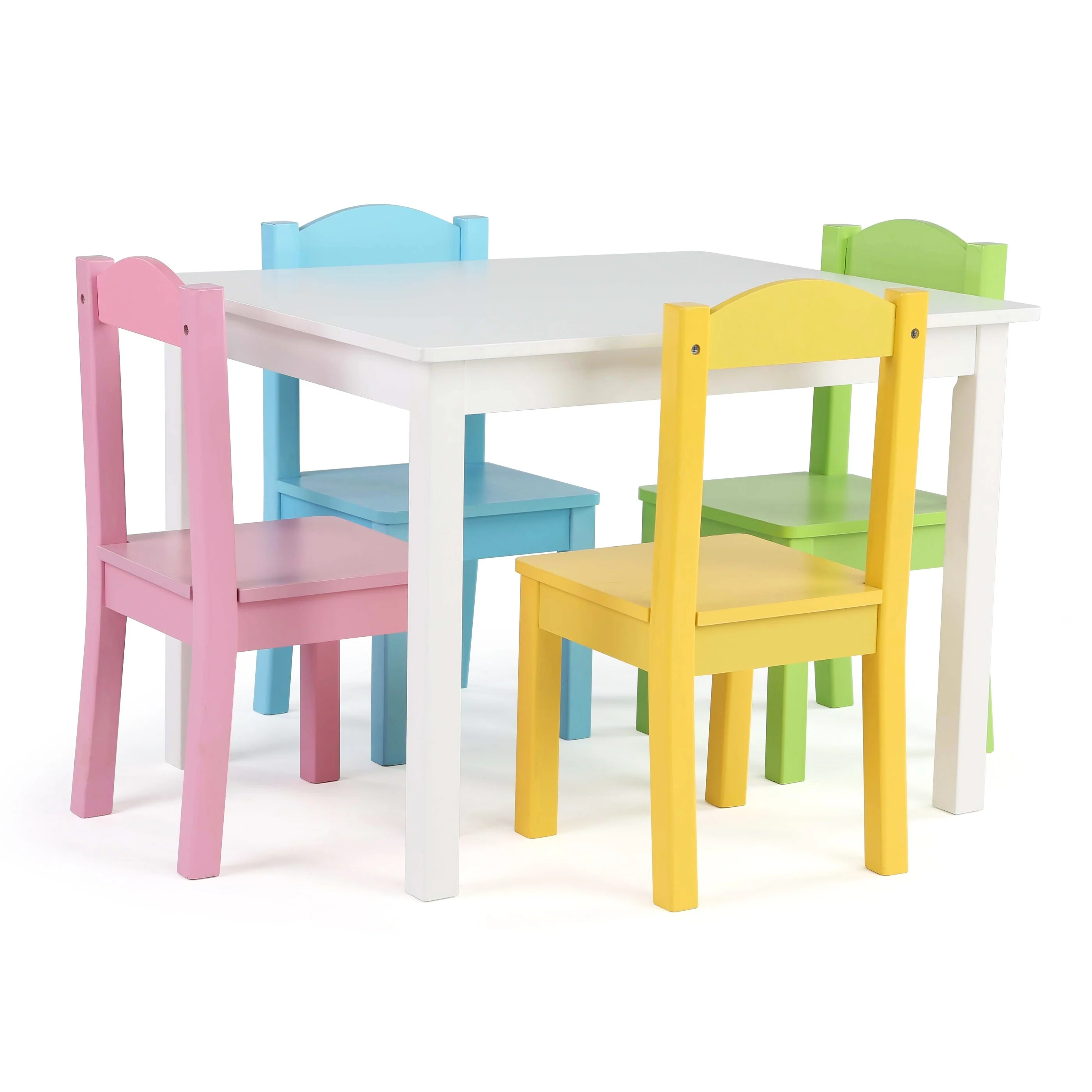 Tot Tutors Kids Wood Table & 4 Chairs, Natural Table & Primary Chairs