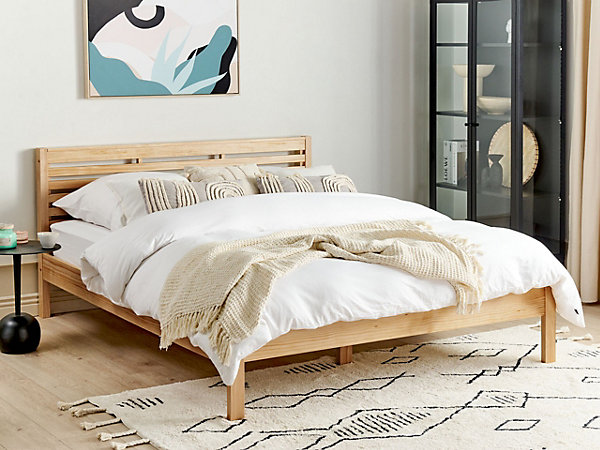 Lit avec sommier Bois de pin CARNAC 160 x 200 cm Marron clair