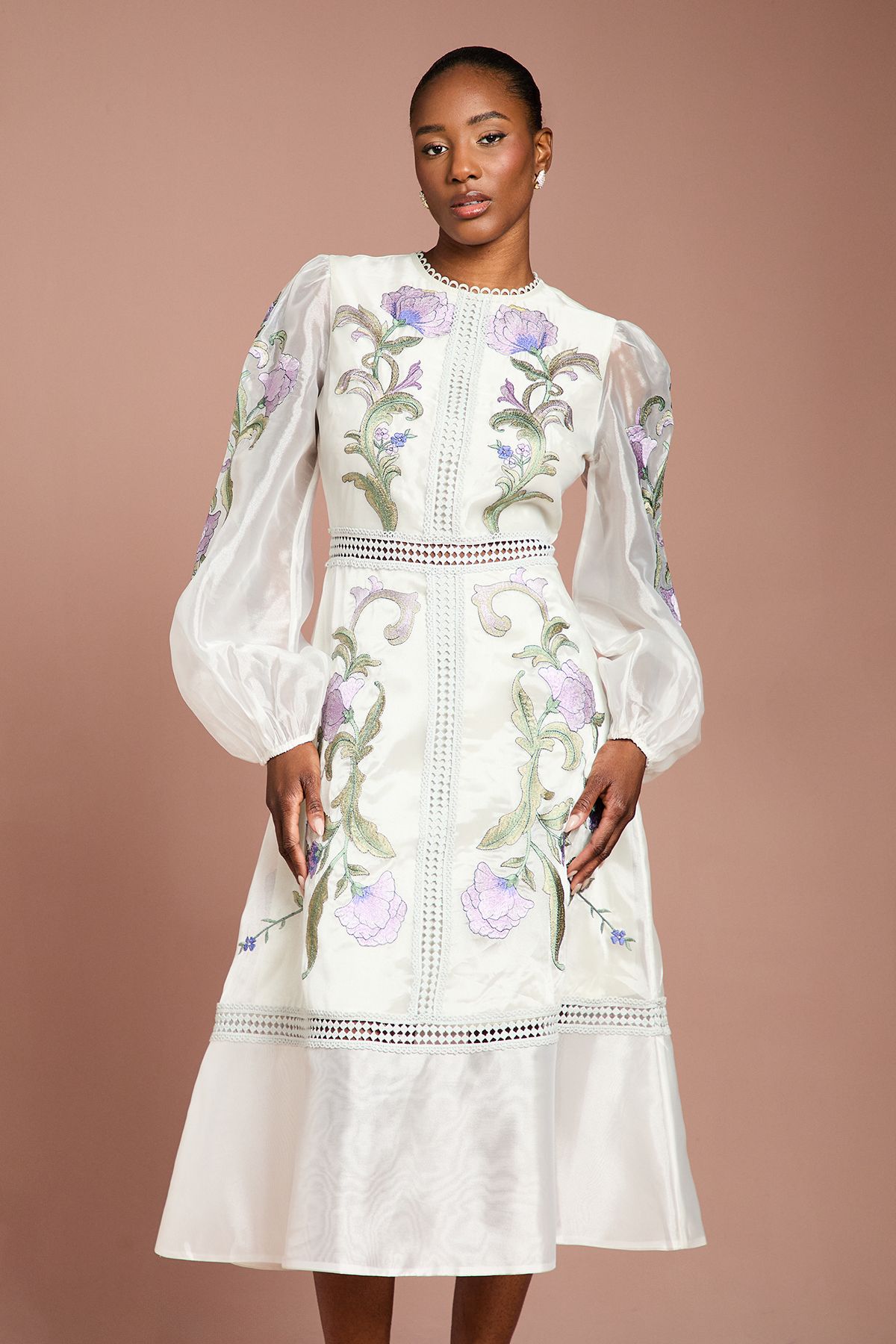 Coast Blouson Sleeve Embroidered Midi Dress
