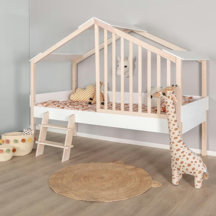 FUMI - Lit enfant cabane  blanc   effet bois   90x190