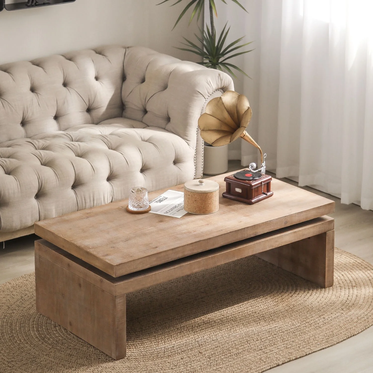 Modern Coffee Table, Rectangle Cocktail Tea Table for Living Room, 47.6 L* 23.6 W * 16.3 H