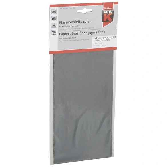 Nass-Schleifpapier, für Metall, Kunststoff, grau