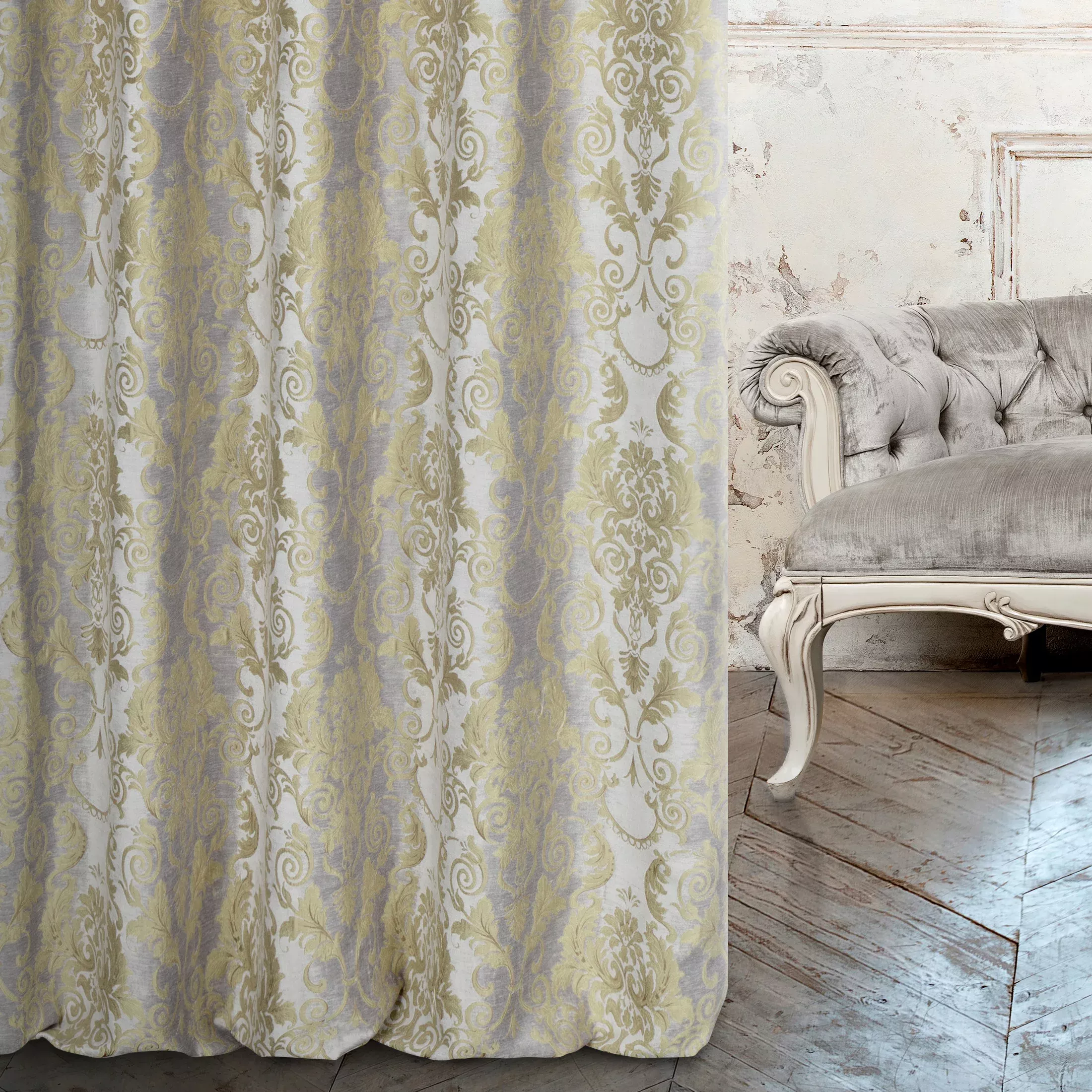 Tkanina zasłonowa, gruba welwetowaz eleganckim żakardowym ornamentem