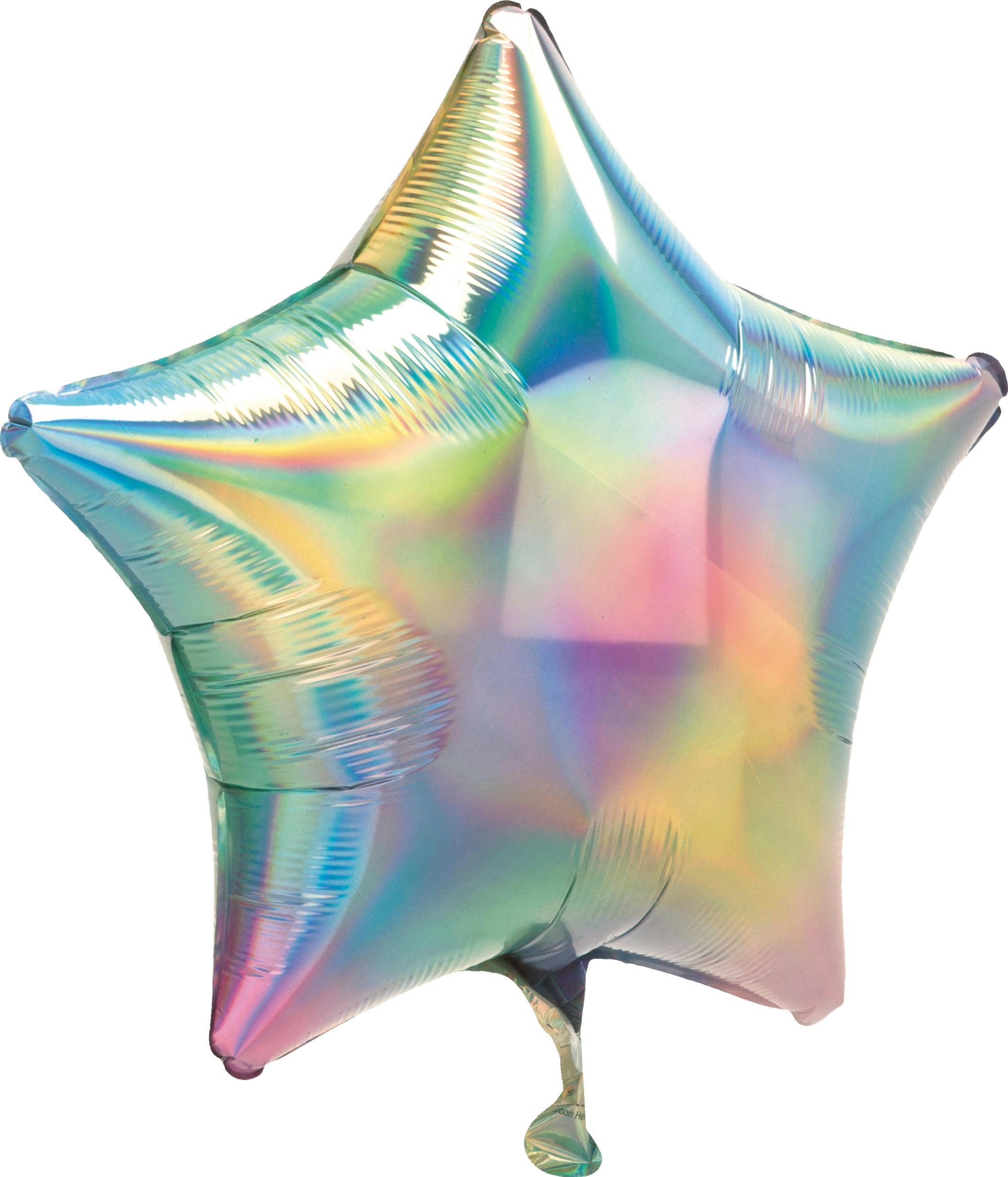Star Satin Foil Balloon, Irridescent Pastel Rainbow, 22-in, Helium Inflation & Ribbon Included for Birthday/Special Occasion
