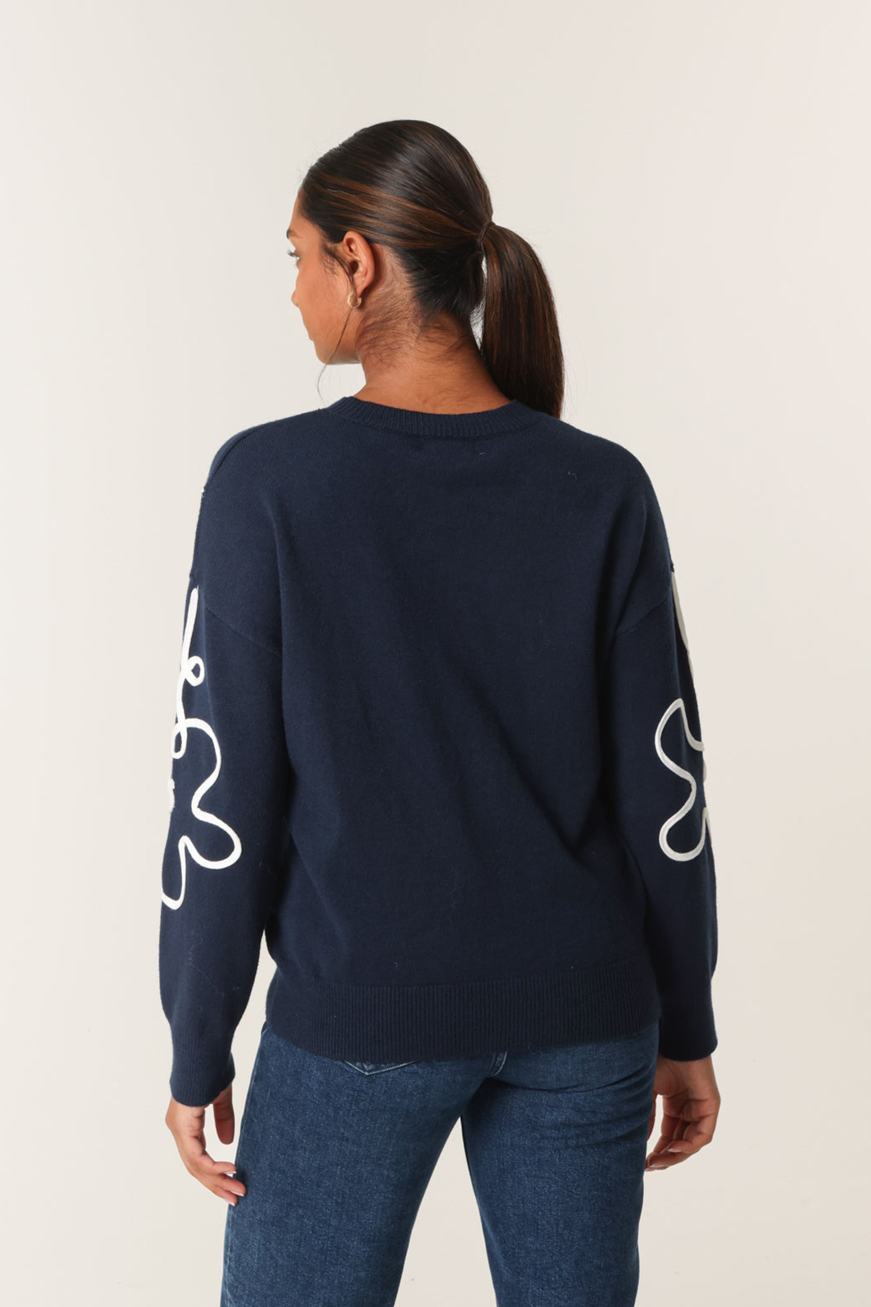 Blue Vanilla Navy Floral Pattern Sweater