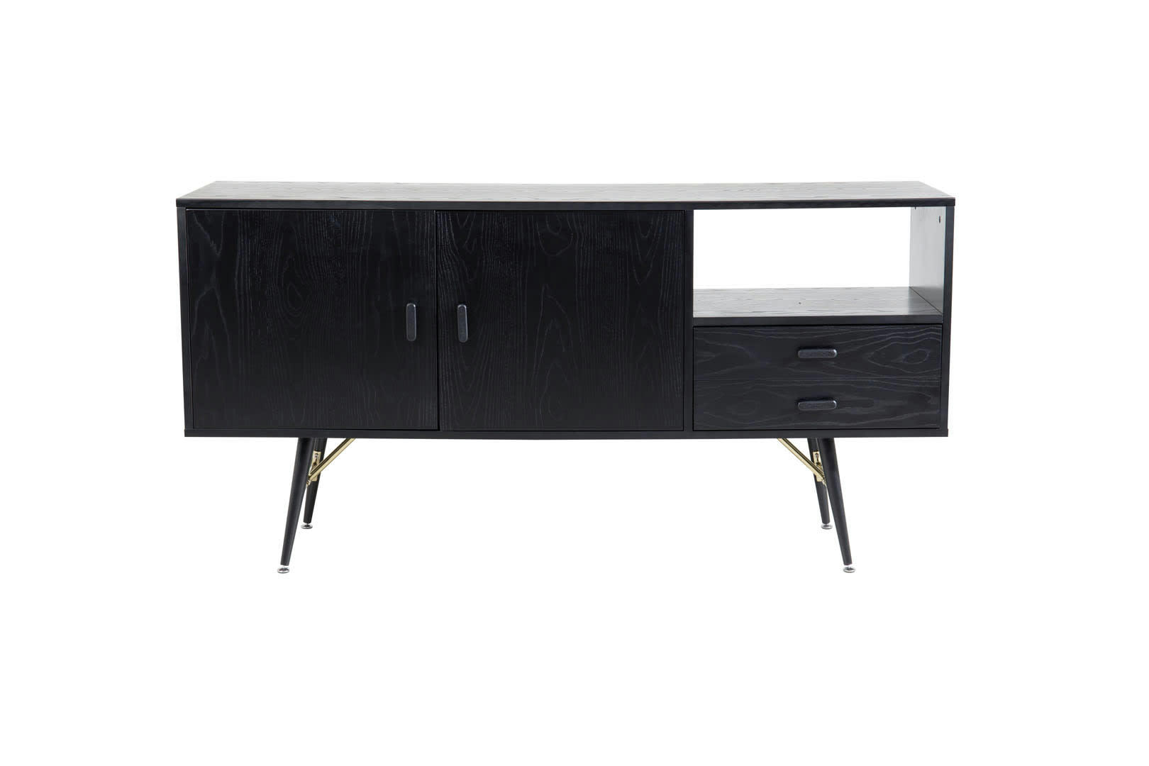 IVANO - Buffet bas moderne en bois noir avec pieds en métal
