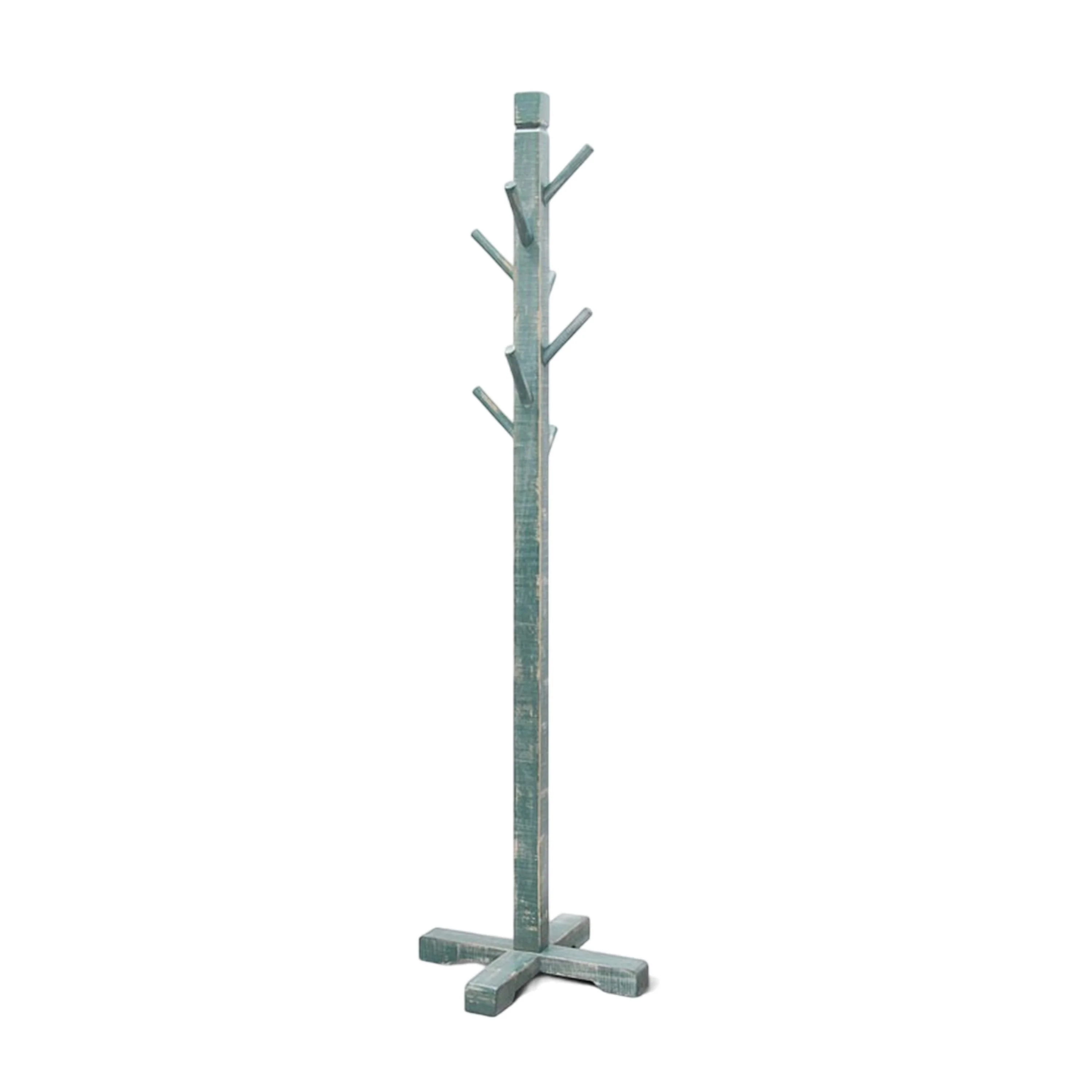 Rena Coat, Hat Rack Stand, 8 Wood Stems, 72 Inch Rustic Green Mahogany