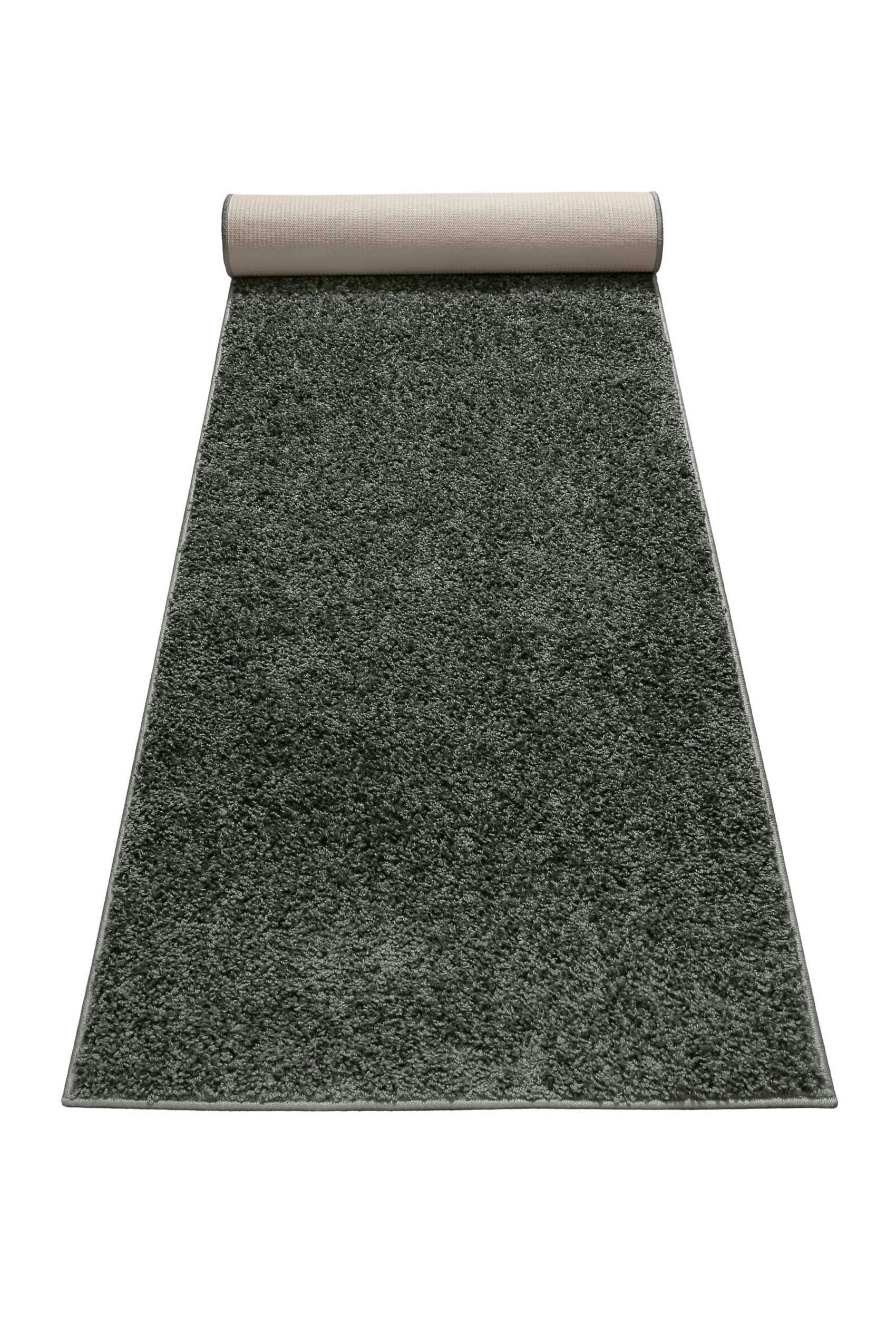 #WHISPER SHAG - Tapis de couloir poils longs effet bouclette gris anthracite 80x400