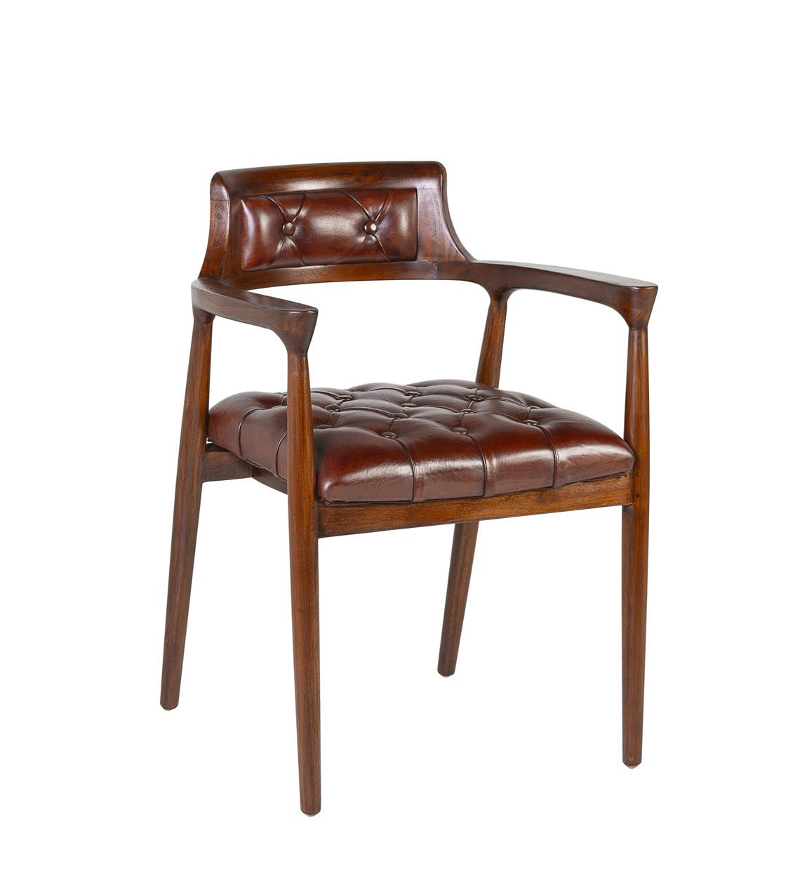CAPITONÉ - Fauteuil en bois et cuir marron