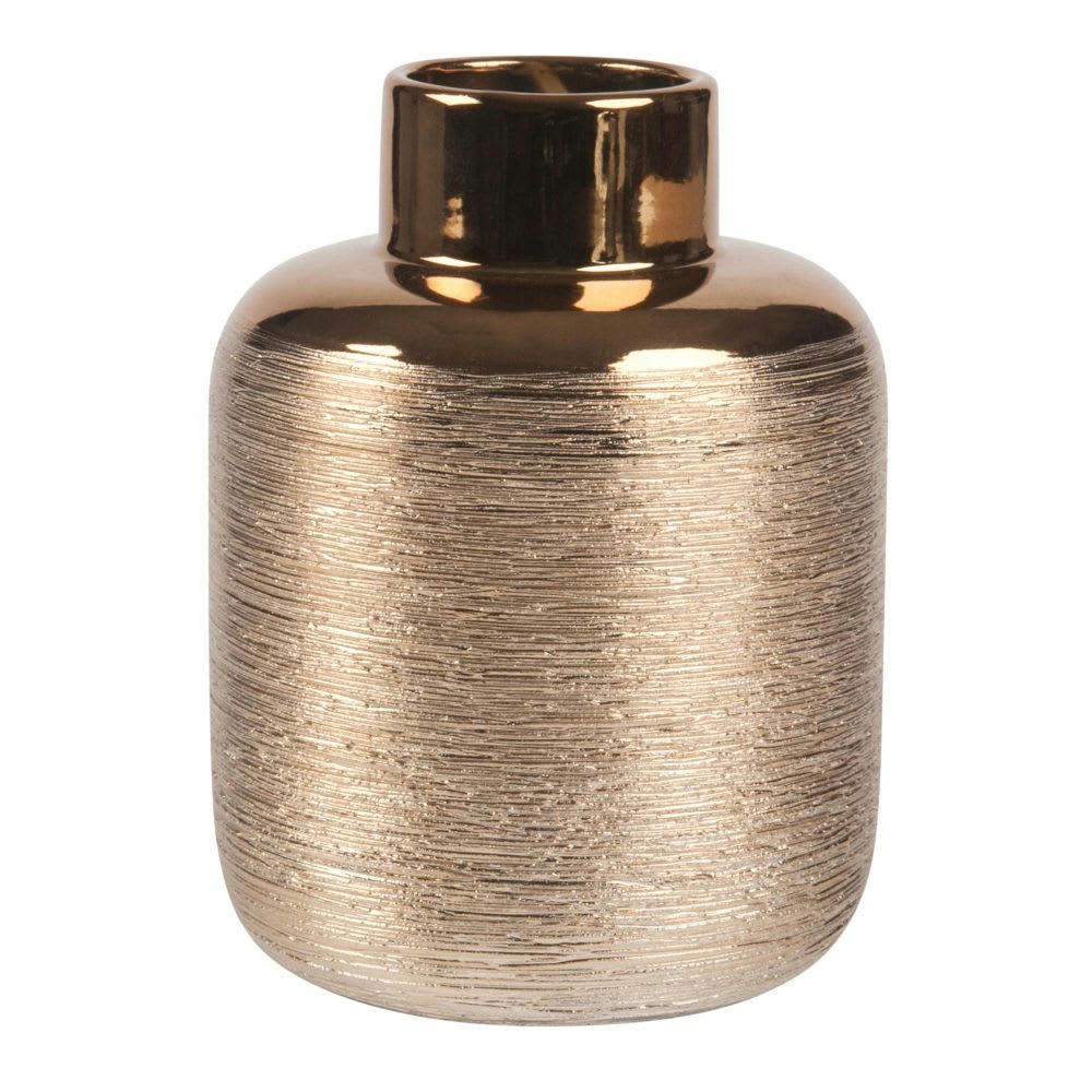 - Vase strié en grès doré H16