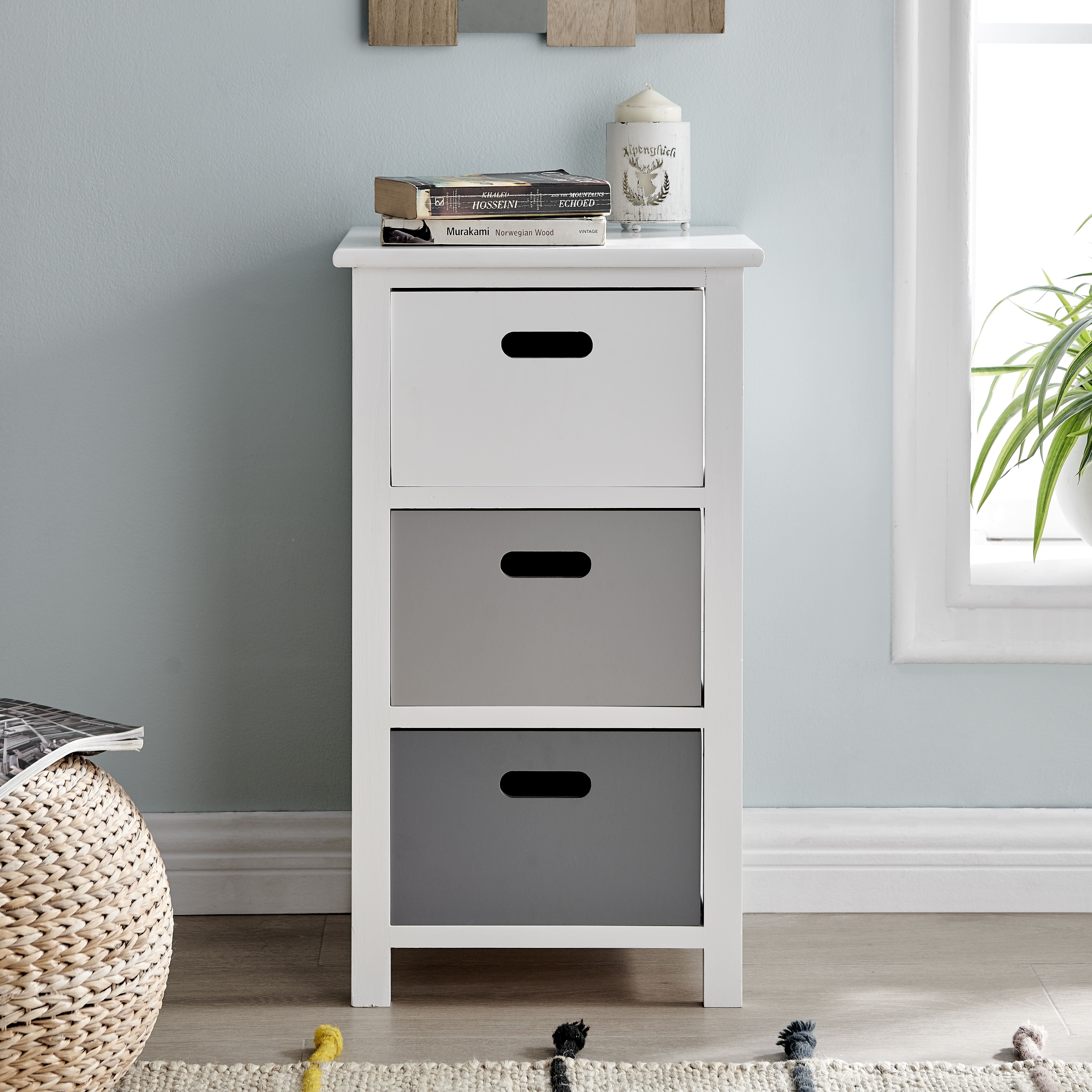 LIVIVO LIVIVO Nina 3 Drawer Storage Unit White Grey Bathroom Storage Cabinet Drawer Unit for Bedroom or Bathroom Use