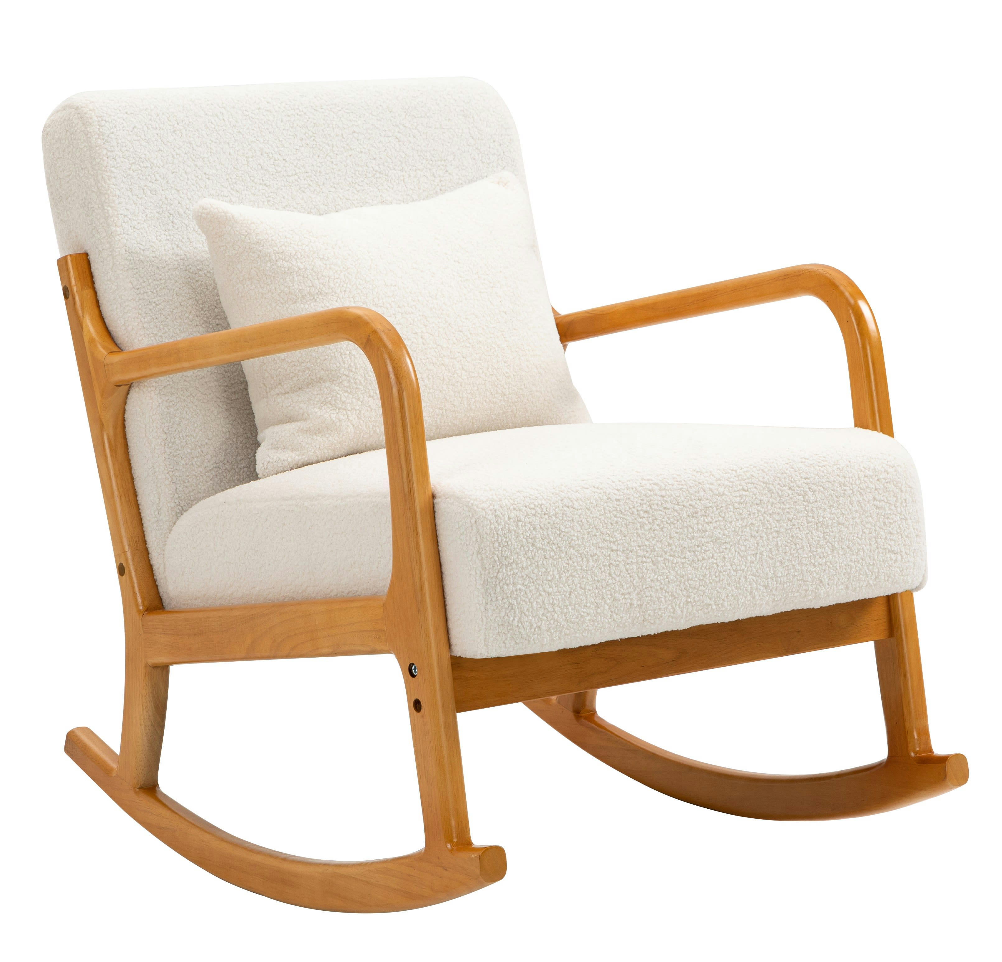 - Rocking chair en bois massif et bouclettes blanches