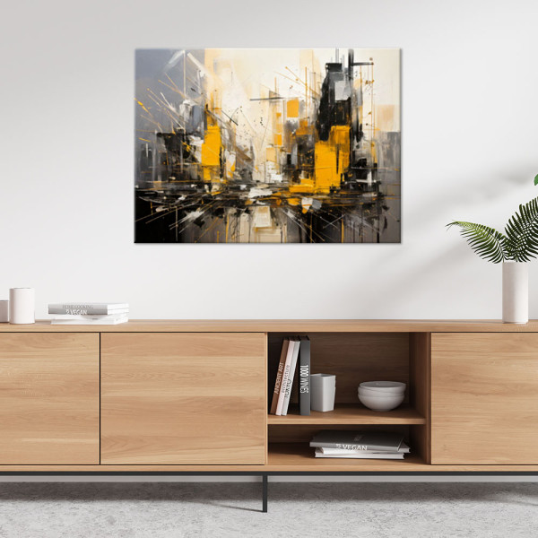 Feeby Obraz nowoczesny, Abstrakcjyjne miasto beżowy żólty 60x40