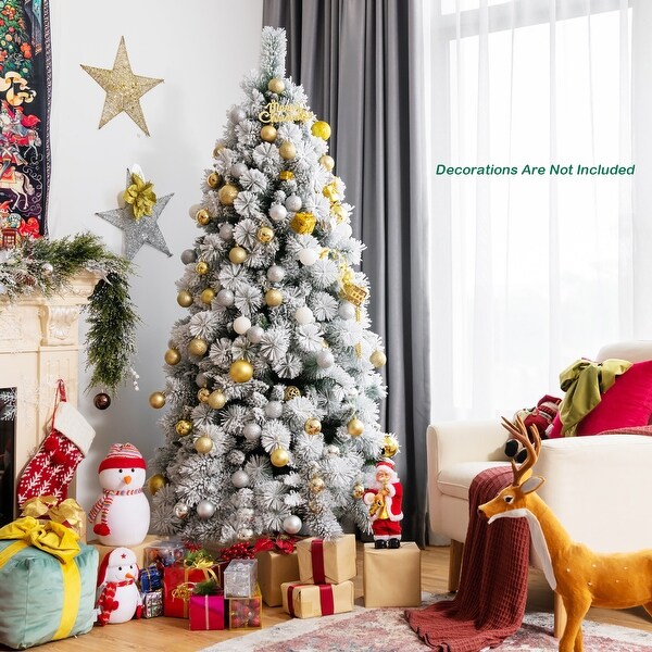 Costway 5ft/6ft/7ft Snow Flocked Hinged Artificial Slim Christmas Tree