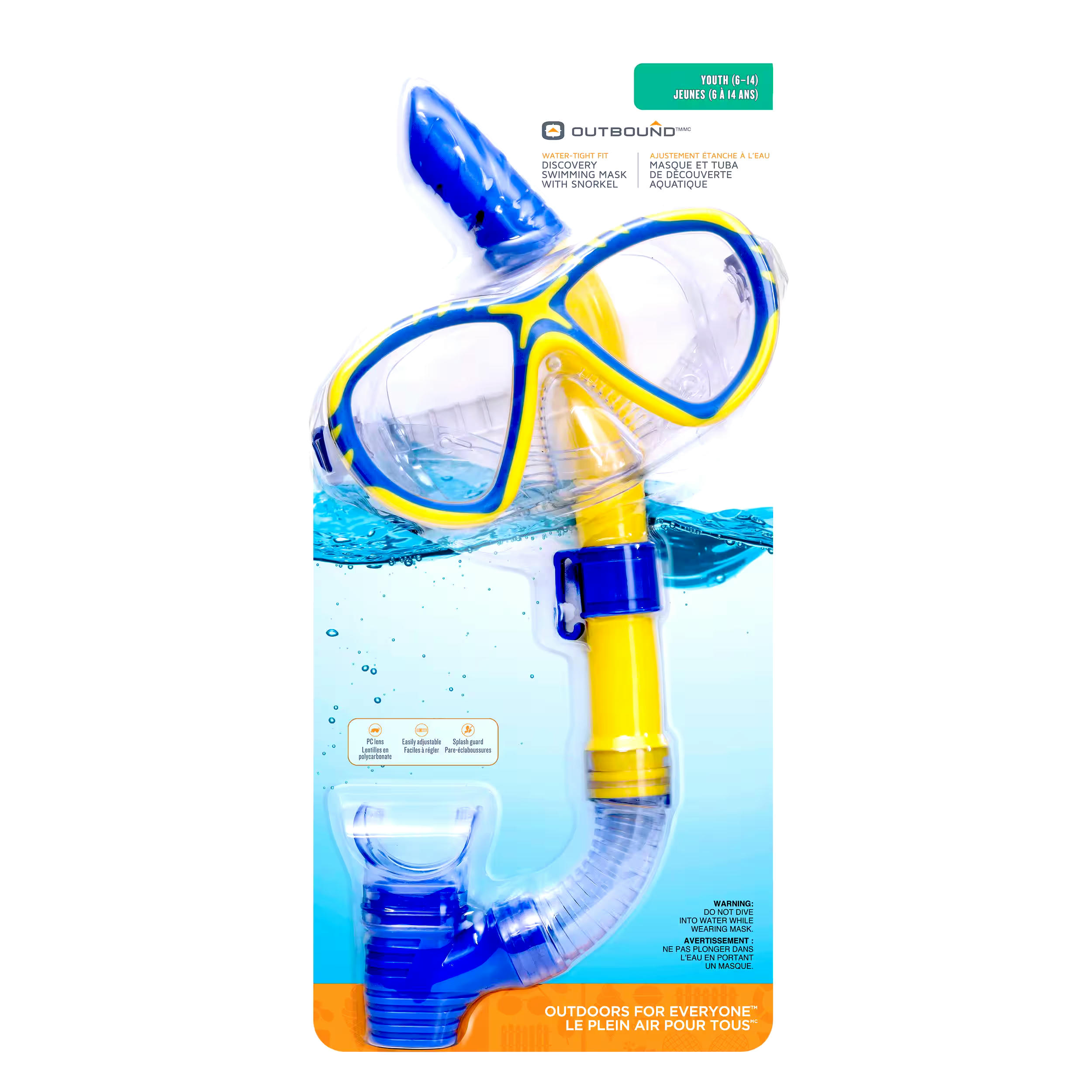 Outbound Kid & Youth Swimming Mask & Snorkel Combo, Blue/Yellow