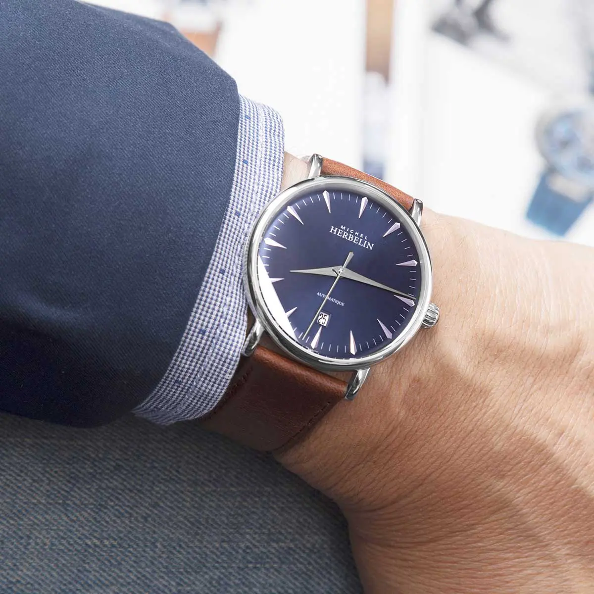INSPIRATION – AUTOMATIQUE – BLEU & CUIR BRUN
