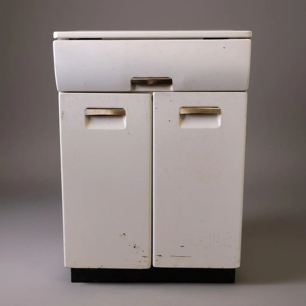 50s White Metal & Chrome Cabinet Base Utility Stand w/Drawer 34