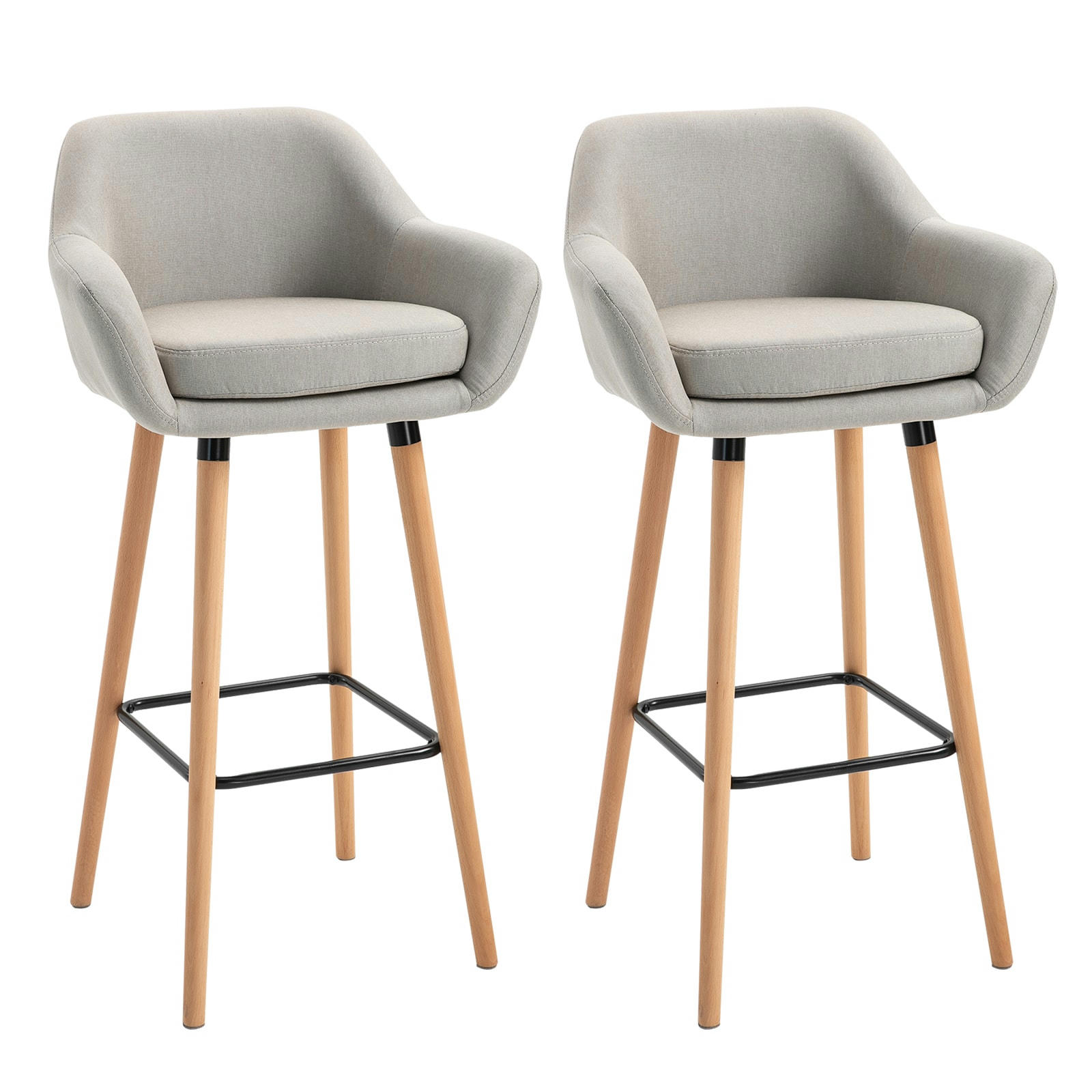 - Lot de 2 tabourets de bar style scandinave repose-pieds et accoudoirs