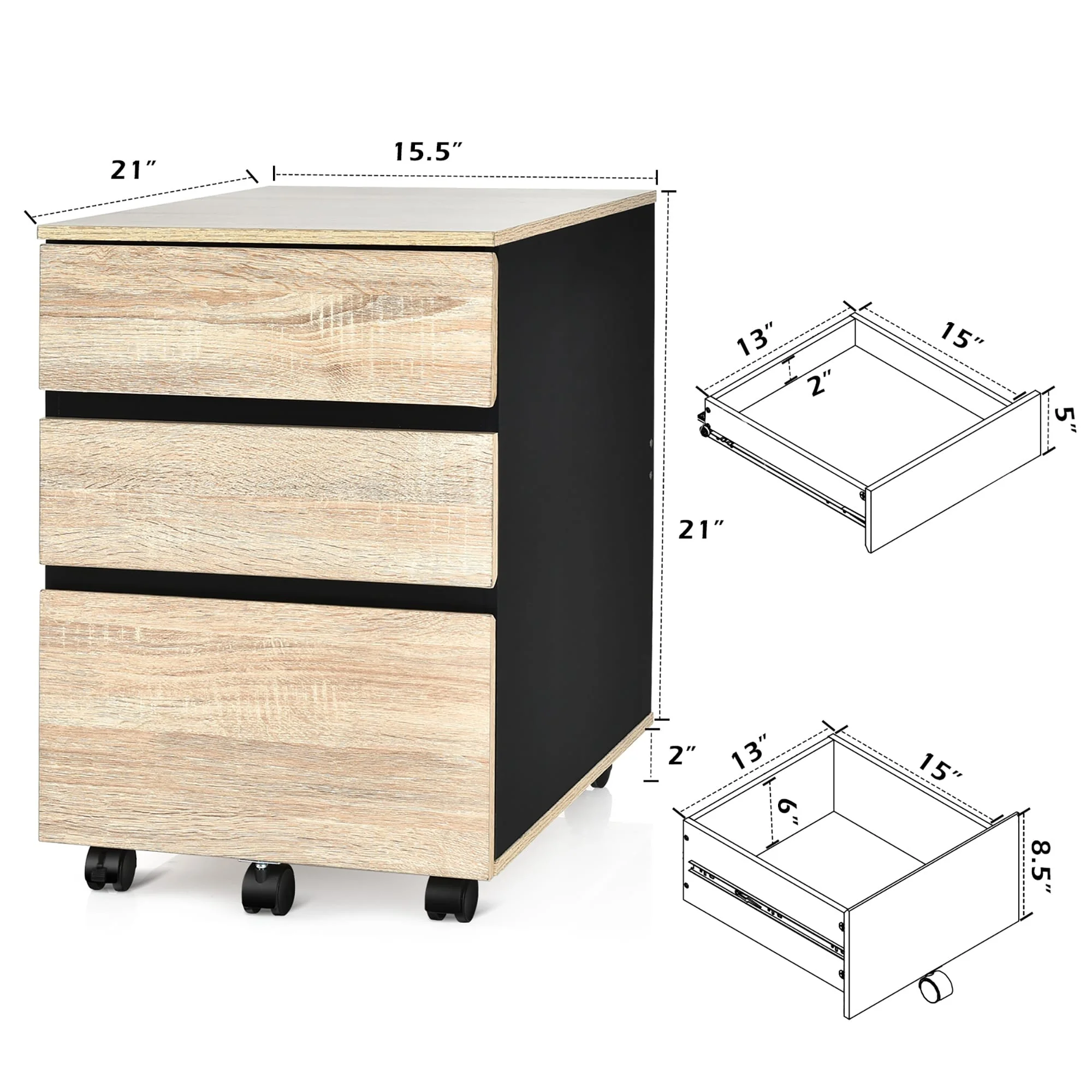 Costway 3-Drawer Mobile File Cabinet Vertical Filling Cabinet for Home