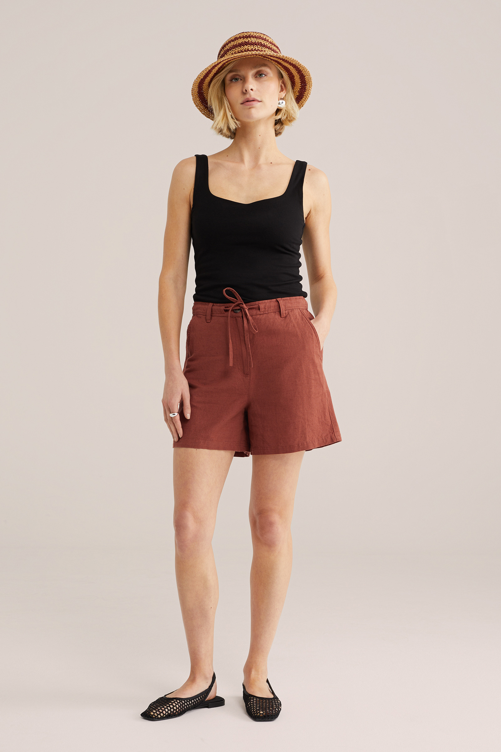 Dames short van linnenmix