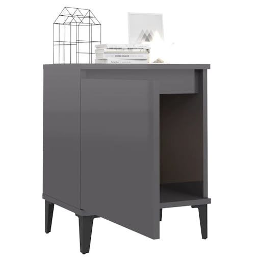 NNEVL Bed Cabinet with Metal Legs High Gloss Grey 40x30x50 cm