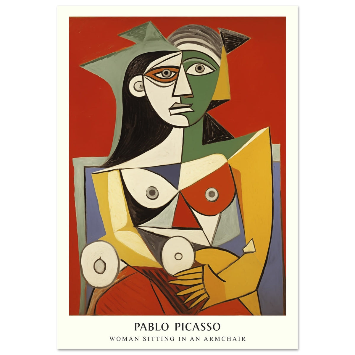 Artfulprints Poster Pablo Picasso - Woman sitting in an armchair  - 70x100 cm - Rood
