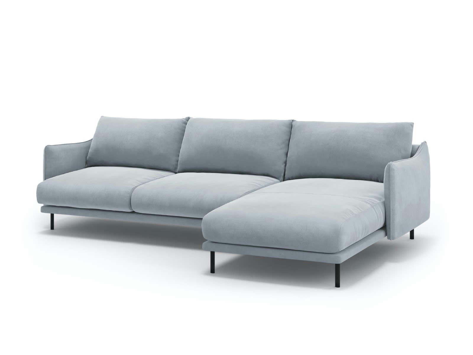 PARIS - Canapé D'Angle Droit 5 places en Velours Bleu Clair