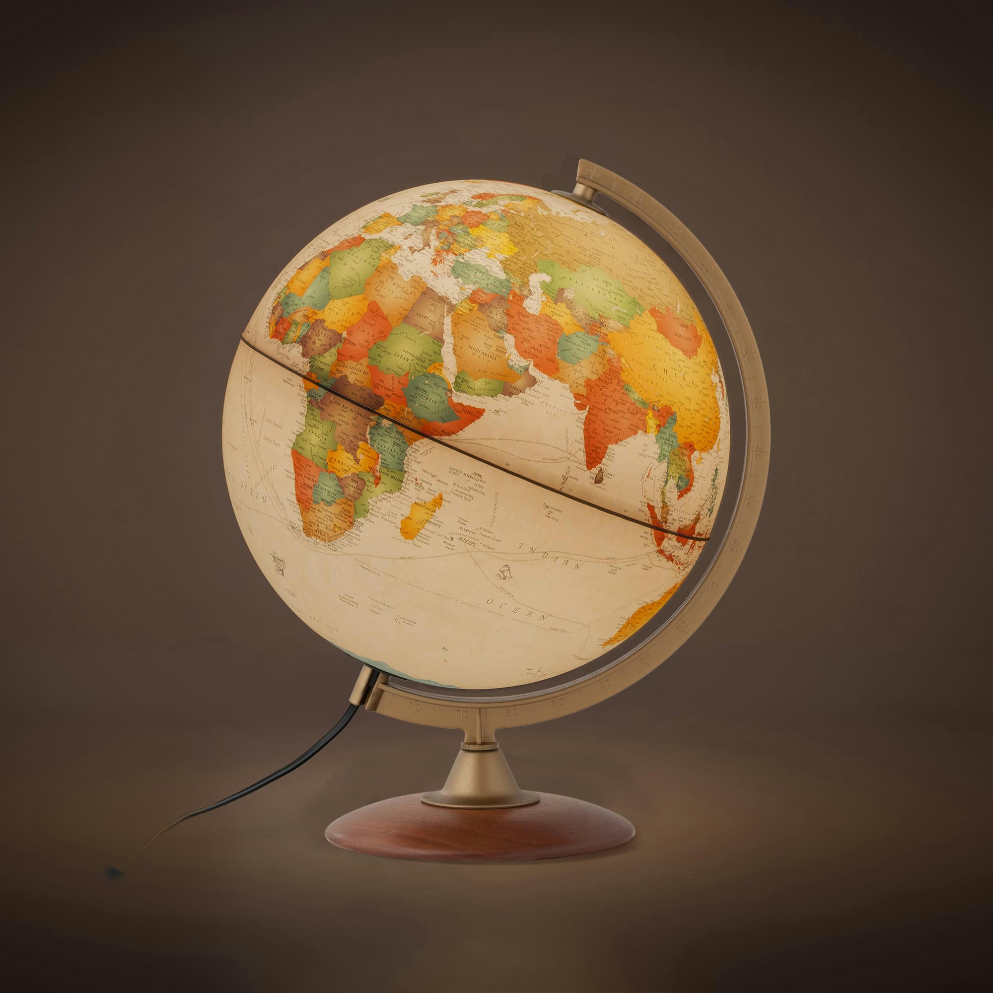 COLOMBO - Globe terrestre  30 cm antique  lumineux  textes en français