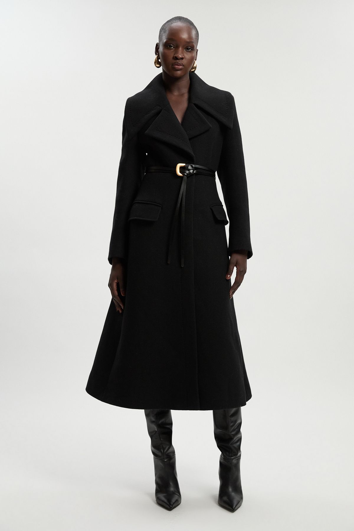 KarenMillen Wool Shawl Collar Belted Tailored Midi Coat