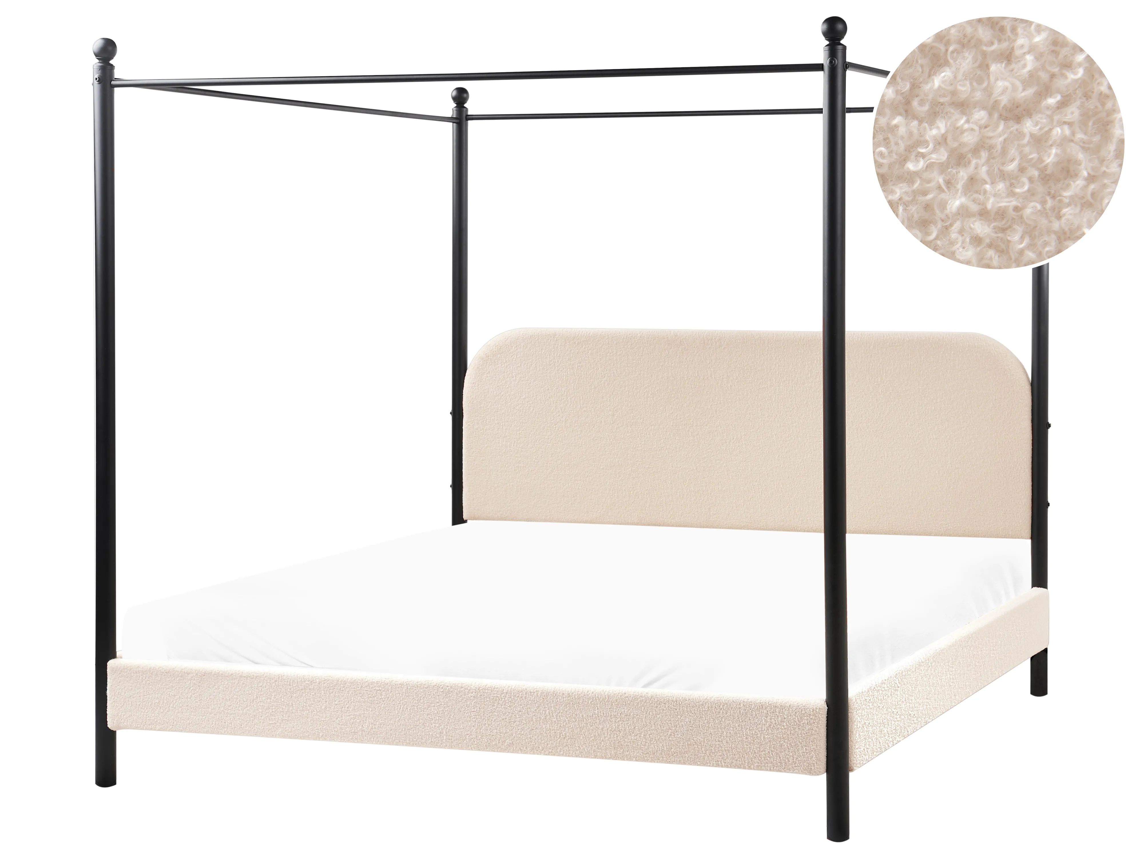 Four Poster Bed Boucle DANNEMOIS 160 x 200 cm (EU King Size) Beige