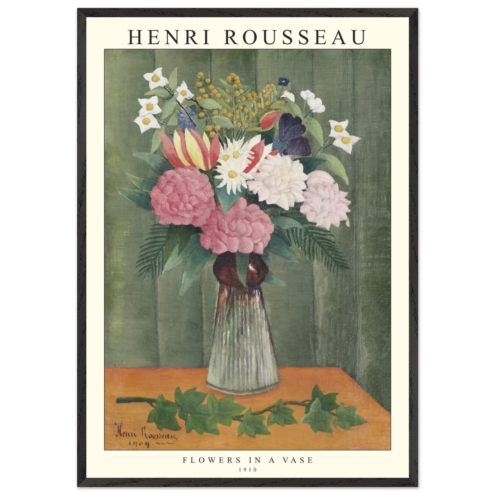 Artfulprints Poster met Lijst Henri Rousseau - Flowers in a vase  - 70x100 cm - Groen