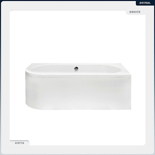 Baignoire asymétrique - 150 x 75 cm - Droite - sans Habillage - avec Pieds - Repose-tête - étagère bambou - Vidage Chrome - AVITA